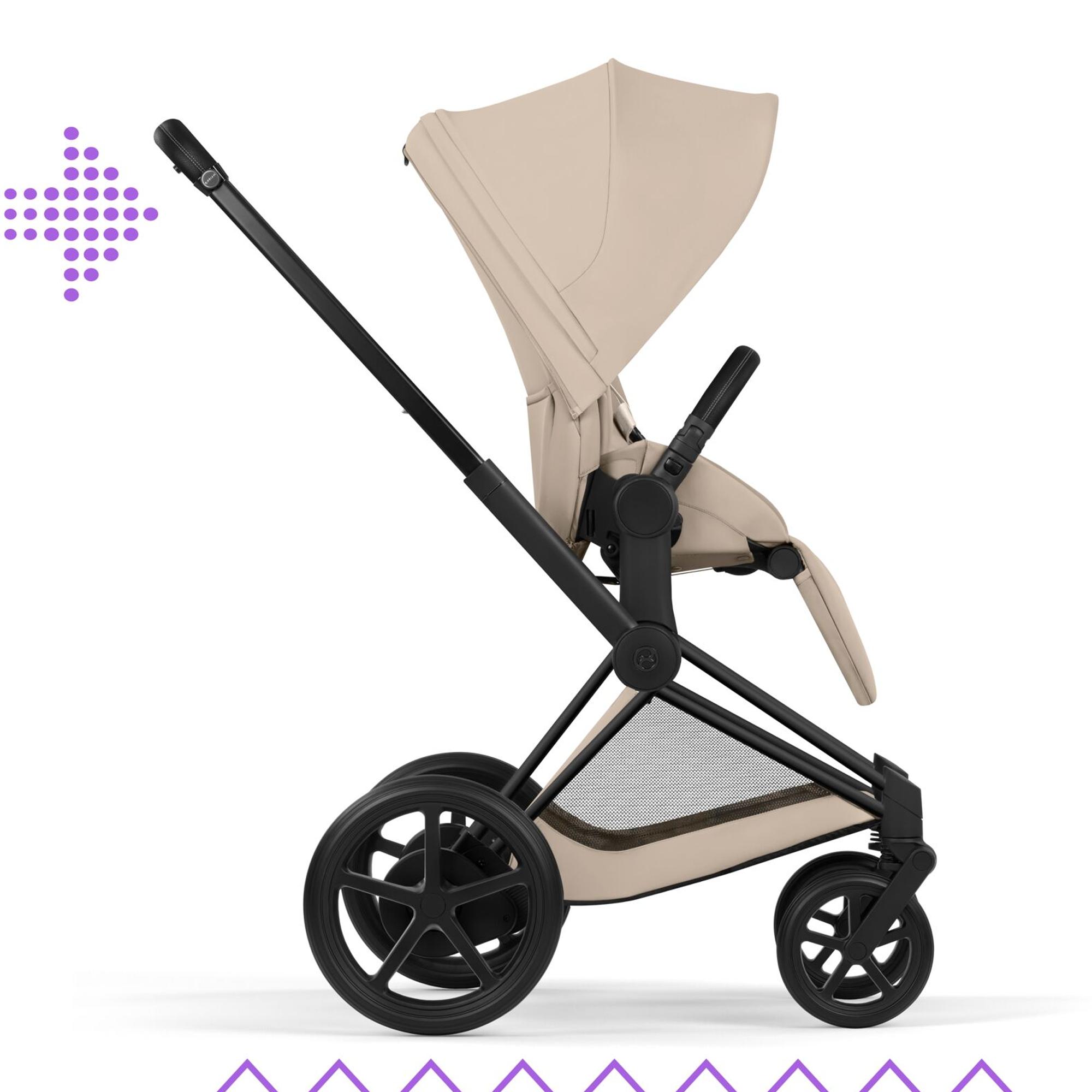 Carrinho de Passeio dúo CYBEX e-PRIAM Comfort com Chassis e-PRIAM, Têxteis PRIAM e Alcofa dobrável PRIAM Fold Lux Comfort Bege-10