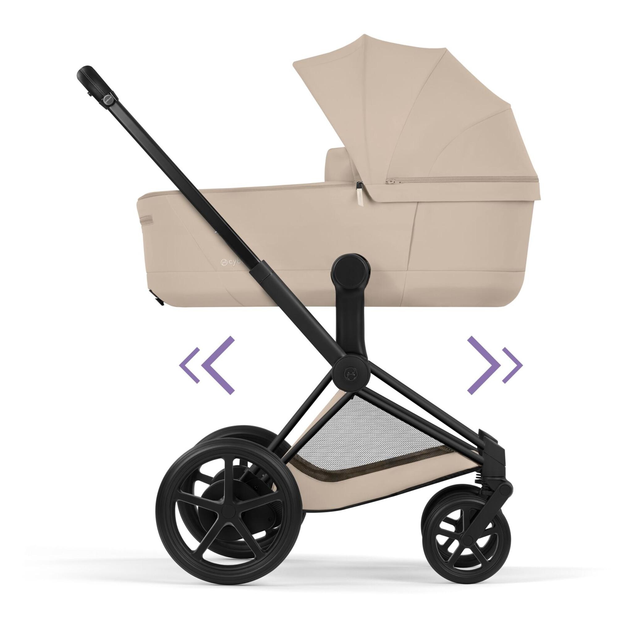 Carrinho de Passeio dúo CYBEX e-PRIAM Comfort com Chassis e-PRIAM, Têxteis PRIAM e Alcofa dobrável PRIAM Fold Lux Comfort Bege-11