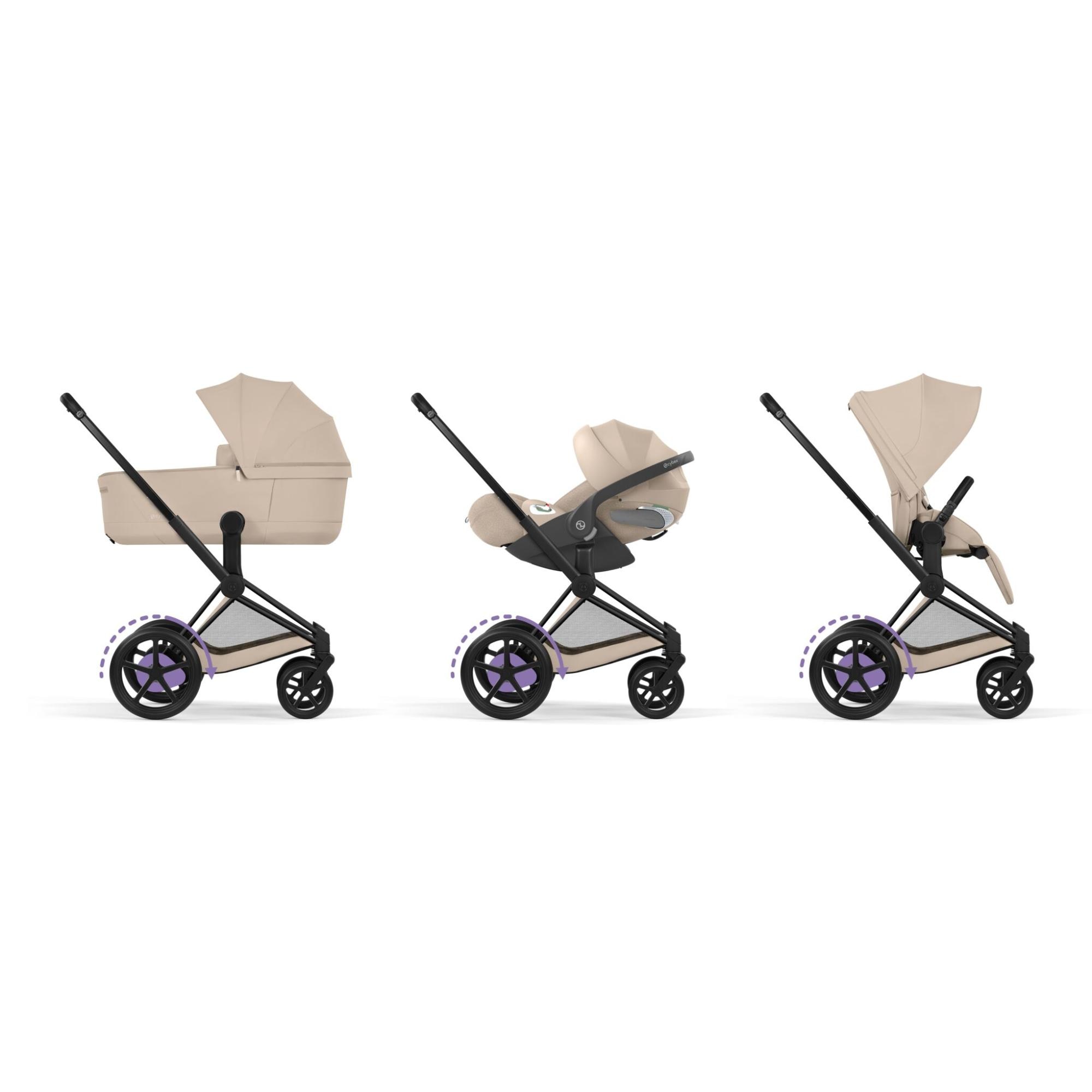 Carrinho de Passeio dúo CYBEX e-PRIAM Comfort com Chassis e-PRIAM, Têxteis PRIAM e Alcofa dobrável PRIAM Fold Lux Comfort Bege-14