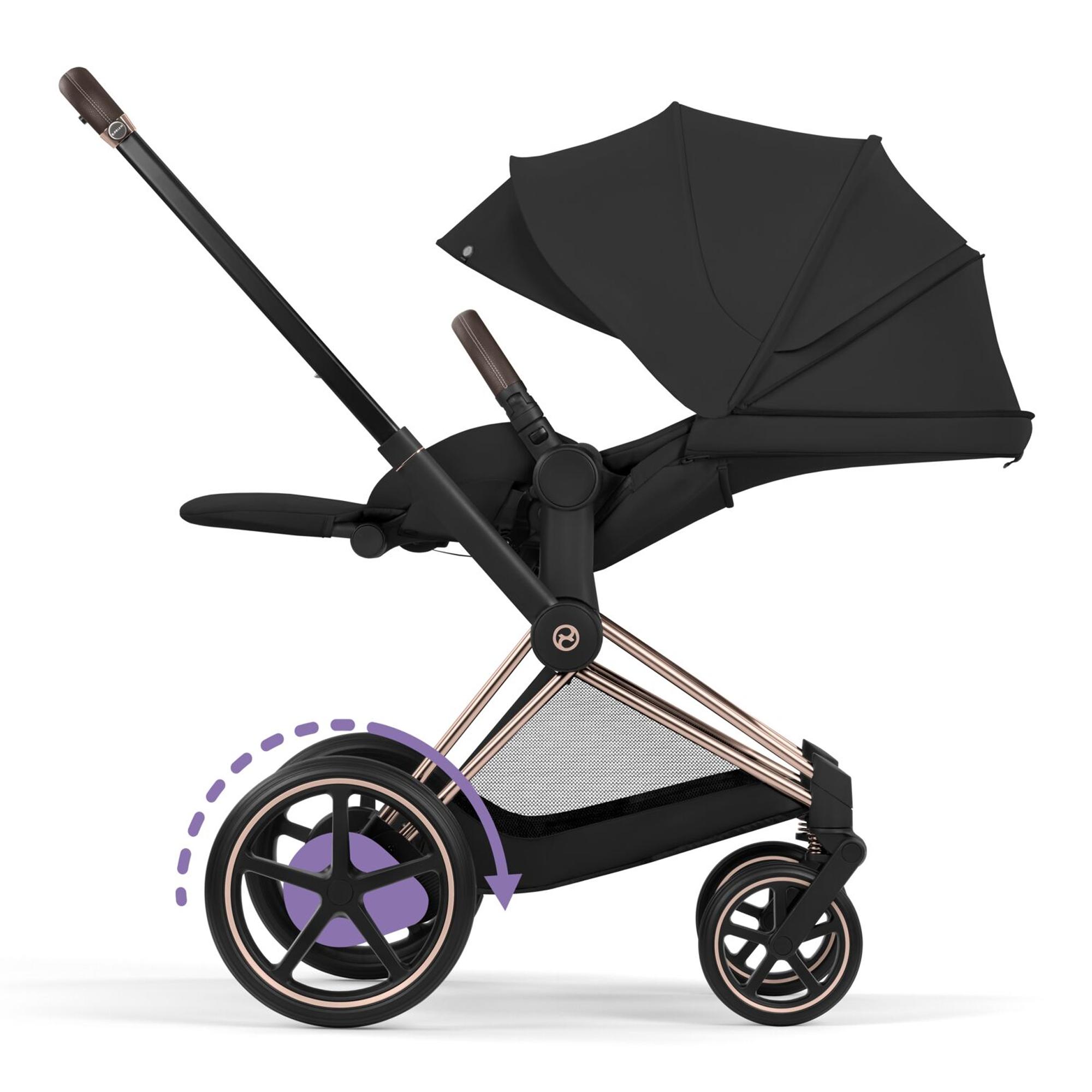 Imagen 8 de Carro de bebé dúo CYBEX e-PRIAM Comfort con Chasis e-PRIAM, Textiles PRIAM y Capazo plegable PRIAM Fold Lux Comfort - Negro Negro