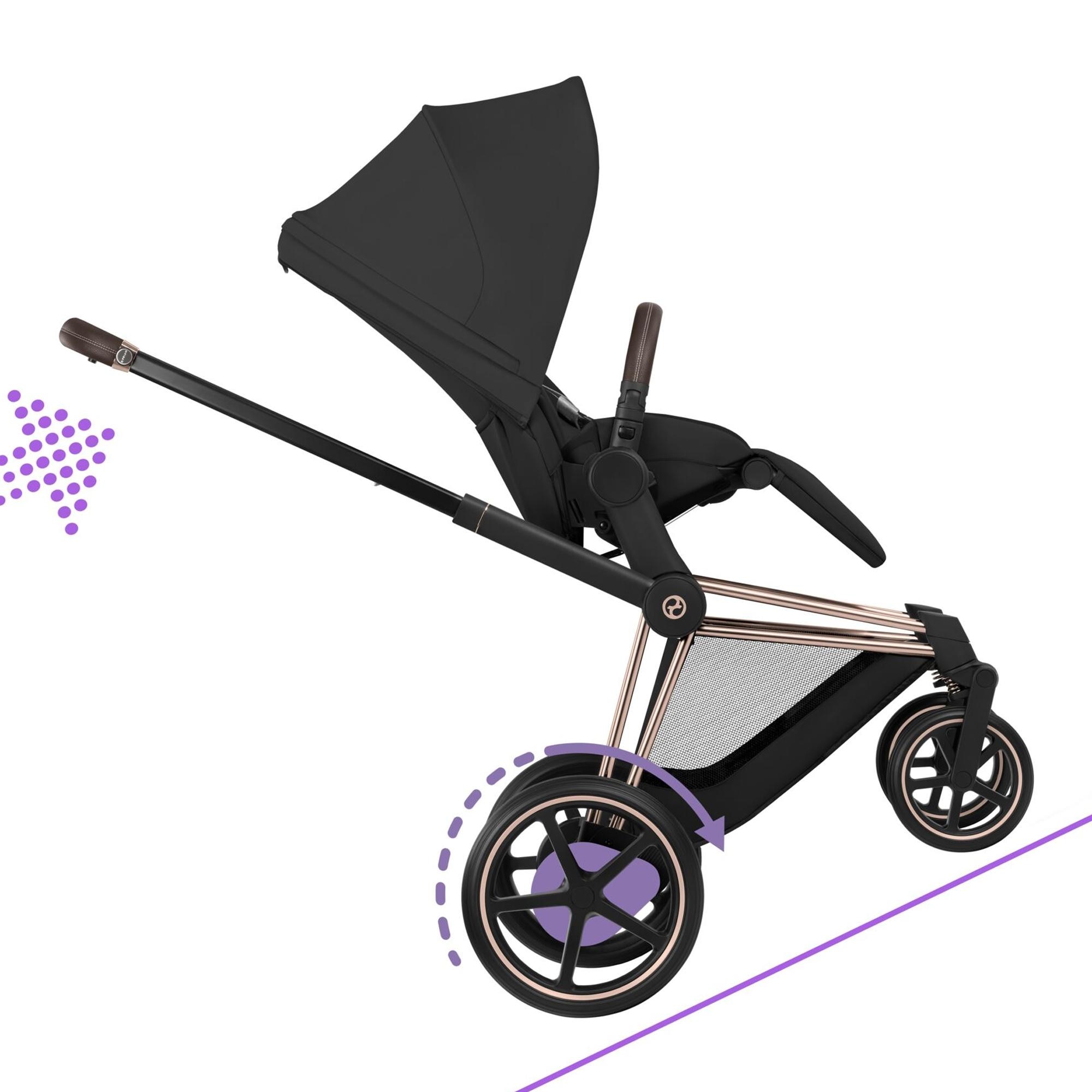 Imagen 9 de Carro de bebé dúo CYBEX e-PRIAM Comfort con Chasis e-PRIAM, Textiles PRIAM y Capazo plegable PRIAM Fold Lux Comfort - Negro Negro