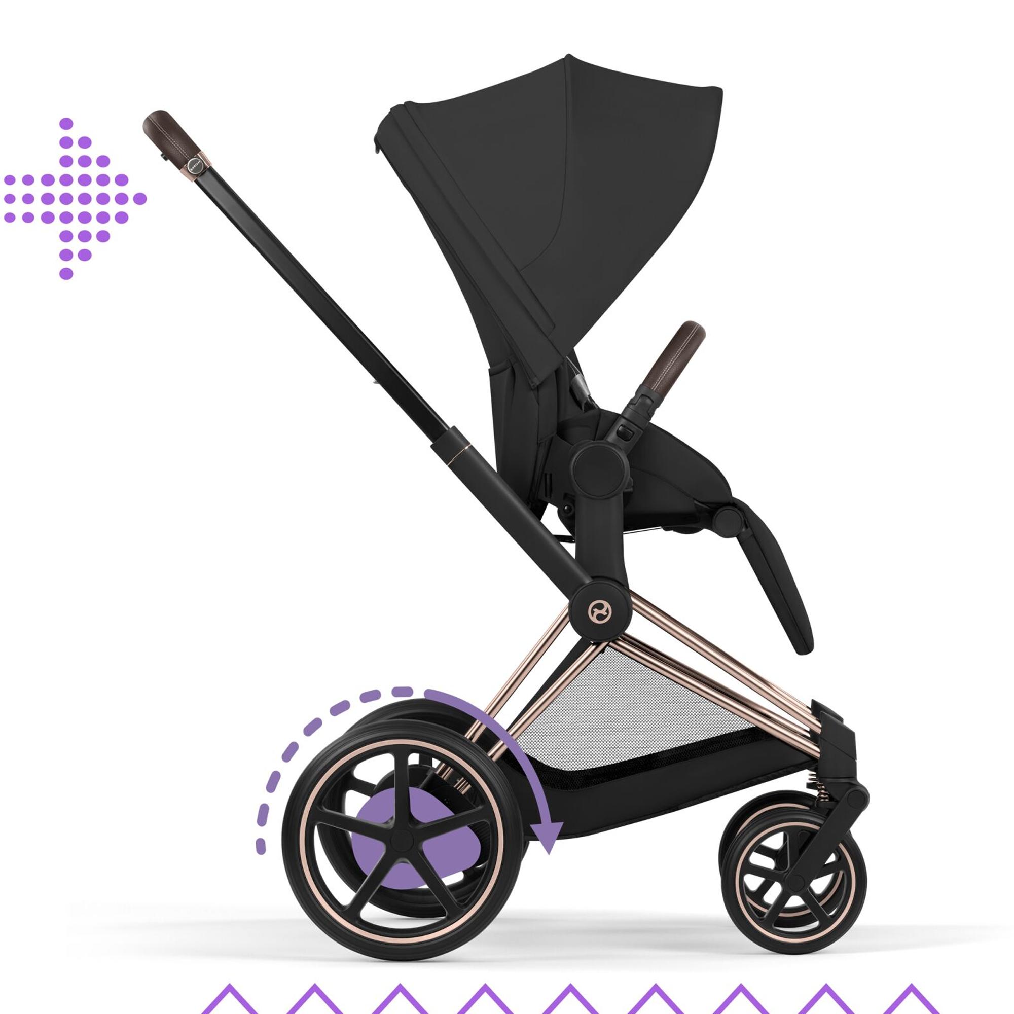 Imagen 10 de Carro de bebé dúo CYBEX e-PRIAM Comfort con Chasis e-PRIAM, Textiles PRIAM y Capazo plegable PRIAM Fold Lux Comfort - Negro Negro