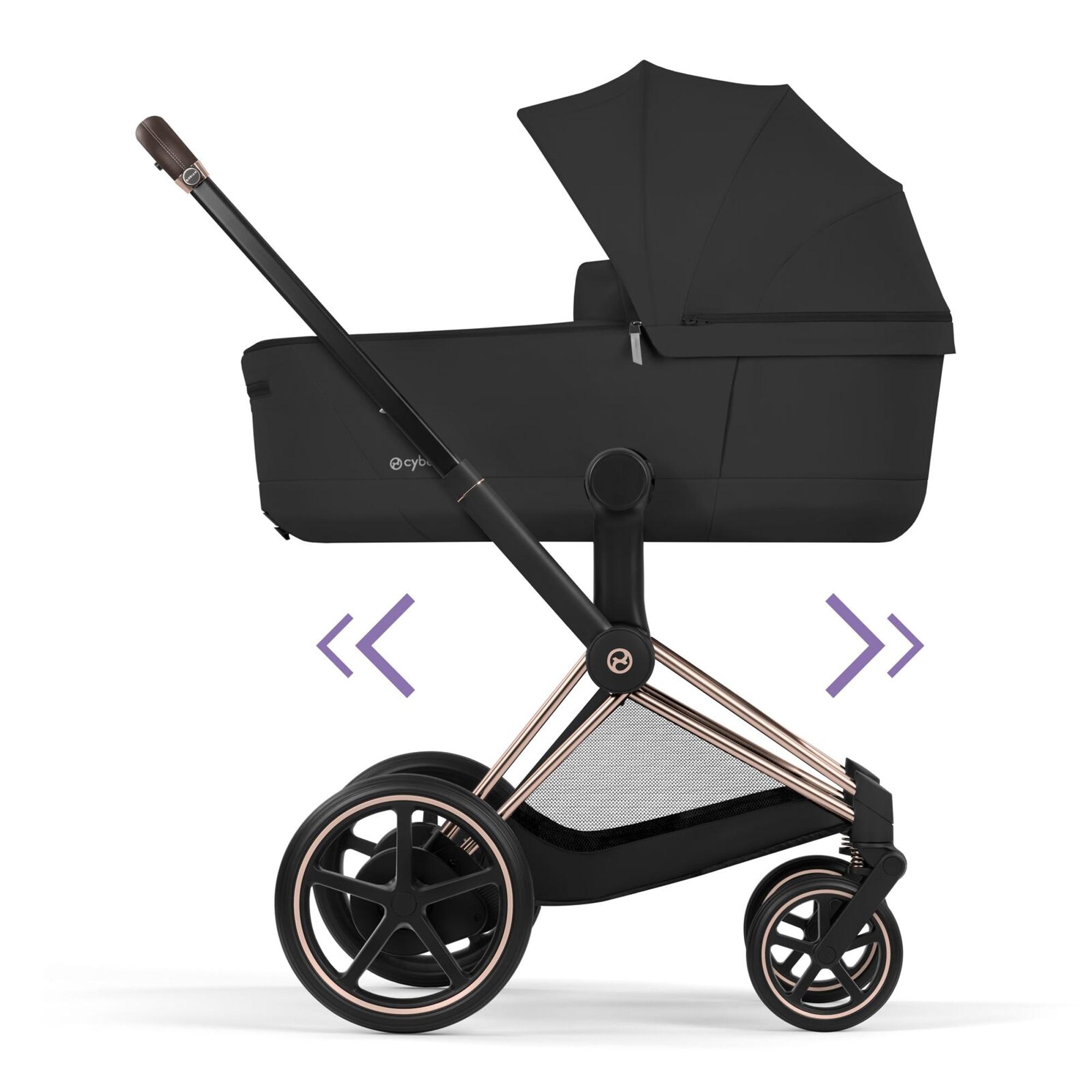 Imagen 11 de Carro de bebé dúo CYBEX e-PRIAM Comfort con Chasis e-PRIAM, Textiles PRIAM y Capazo plegable PRIAM Fold Lux Comfort - Negro Negro