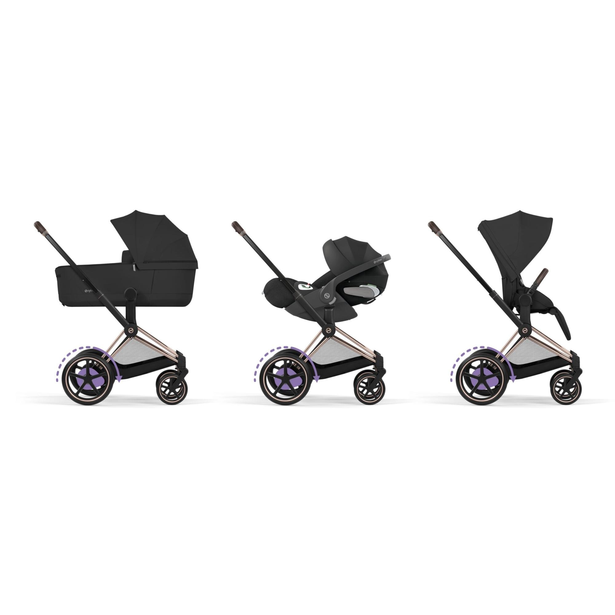 Imagen 14 de Carro de bebé dúo CYBEX e-PRIAM Comfort con Chasis e-PRIAM, Textiles PRIAM y Capazo plegable PRIAM Fold Lux Comfort - Negro Negro