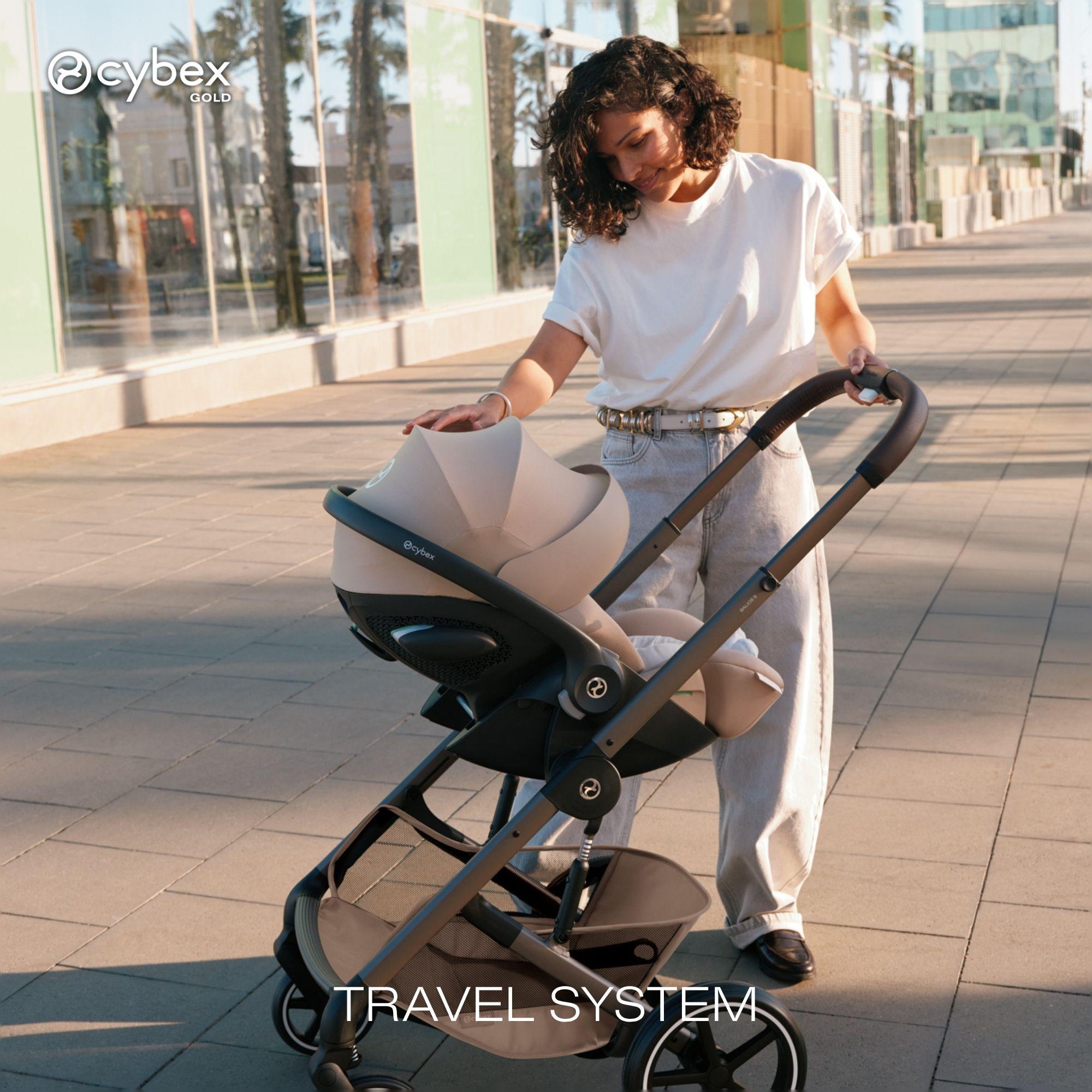 Carrinho de Passeio Duo CYBEX Balios S Lux com Chassis Taupe e Alcofa Dobrável Cybex Fold Cot Verde pardo-4