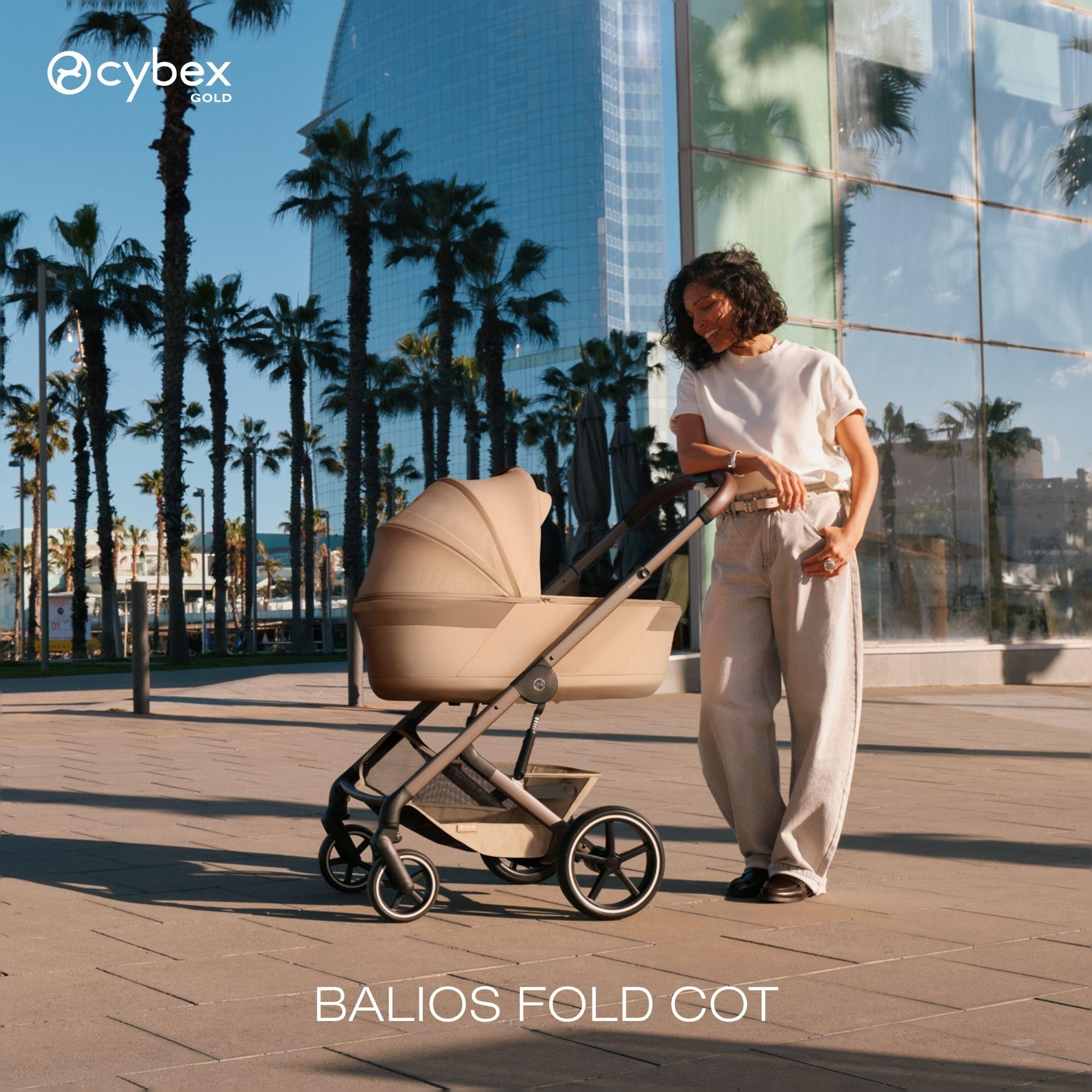 Carrinho de Passeio Duo CYBEX Balios S Lux com Chassis Taupe e Alcofa Dobrável Cybex Fold Cot Verde pardo-5