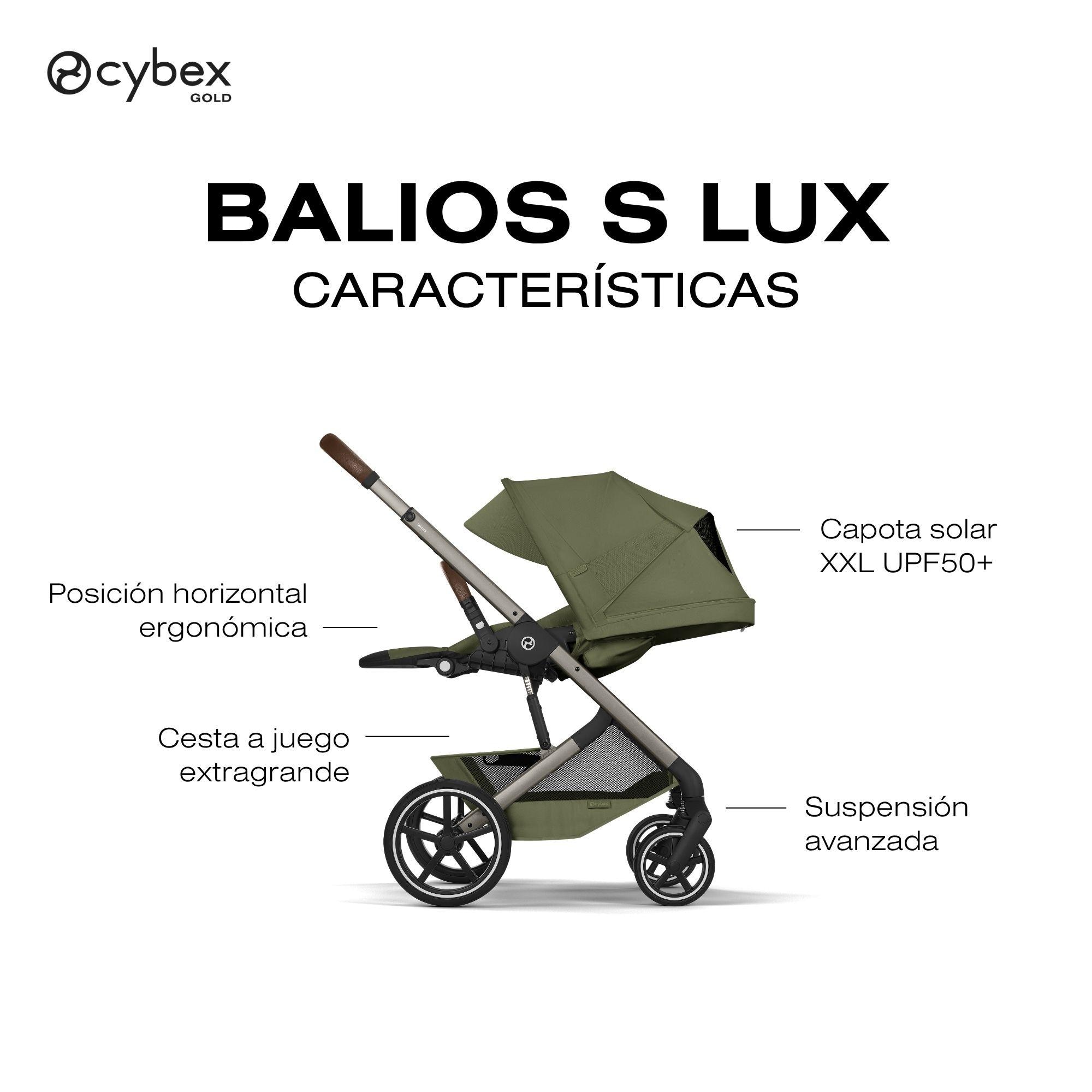 Carrinho de Passeio Duo CYBEX Balios S Lux com Chassis Taupe e Alcofa Dobrável Cybex Fold Cot Verde pardo-6