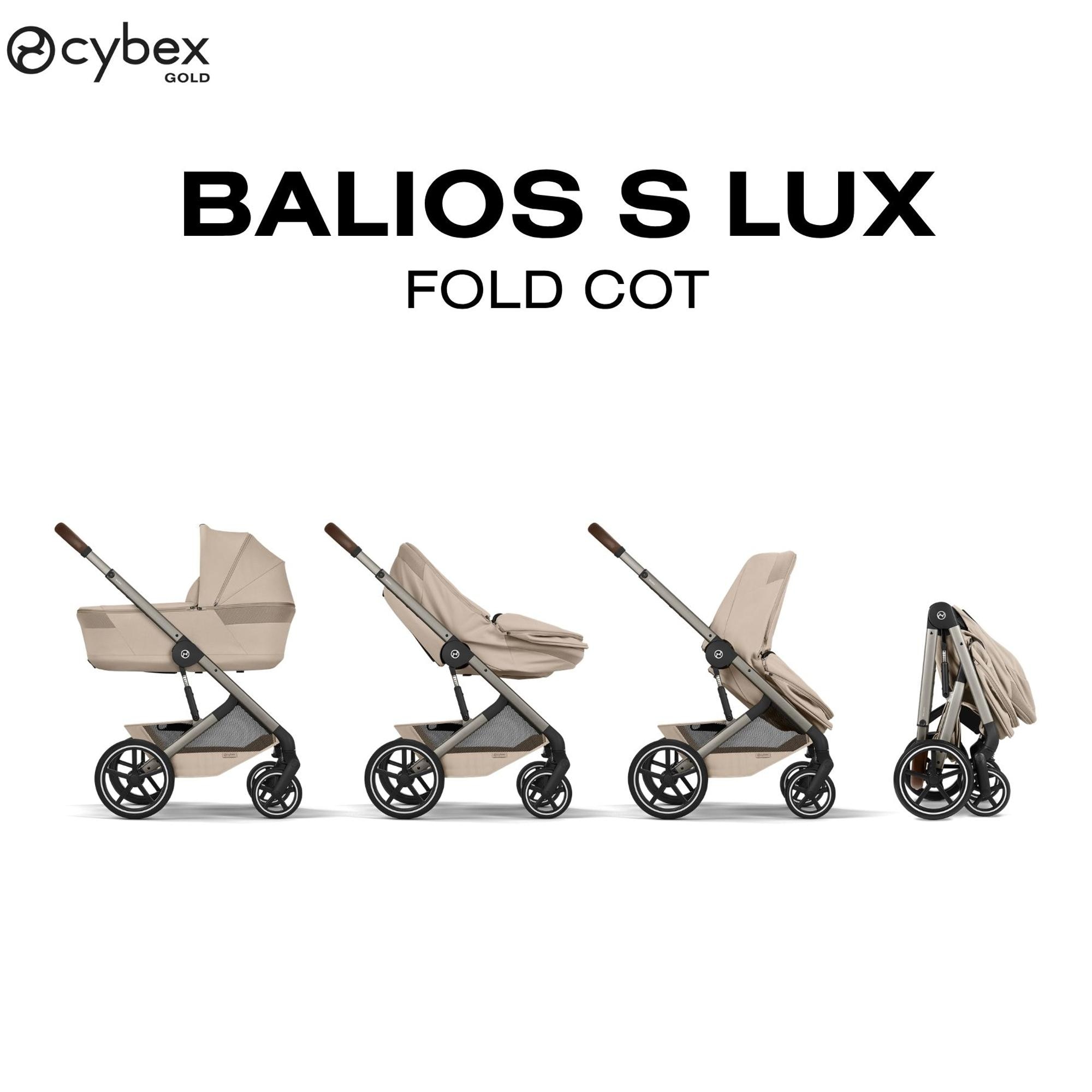 Carrinho de Passeio Duo CYBEX Balios S Lux com Chassis Taupe e Alcofa Dobrável Cybex Fold Cot Verde pardo-7