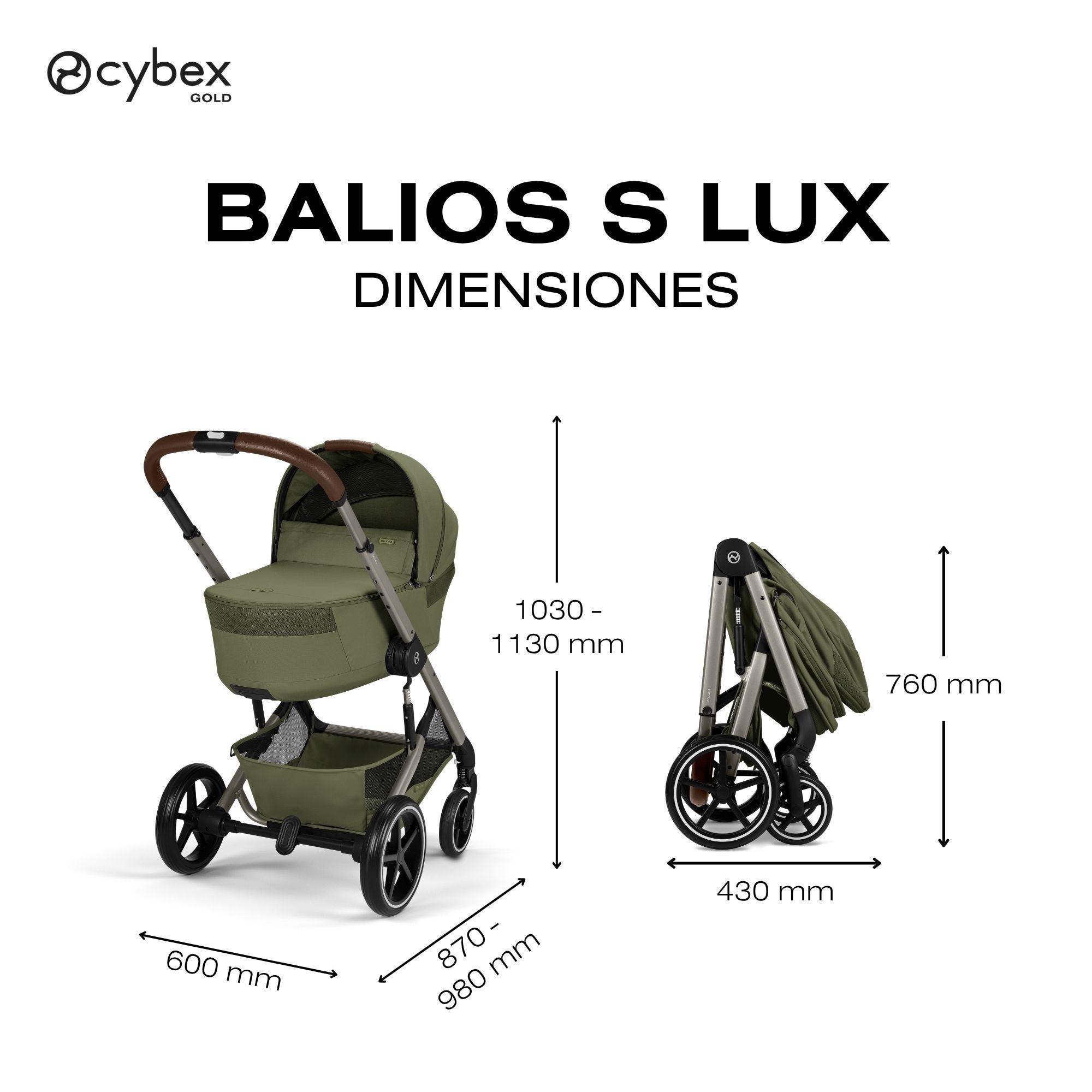 Carrinho de Passeio Duo CYBEX Balios S Lux com Chassis Taupe e Alcofa Dobrável Cybex Fold Cot Verde pardo-11