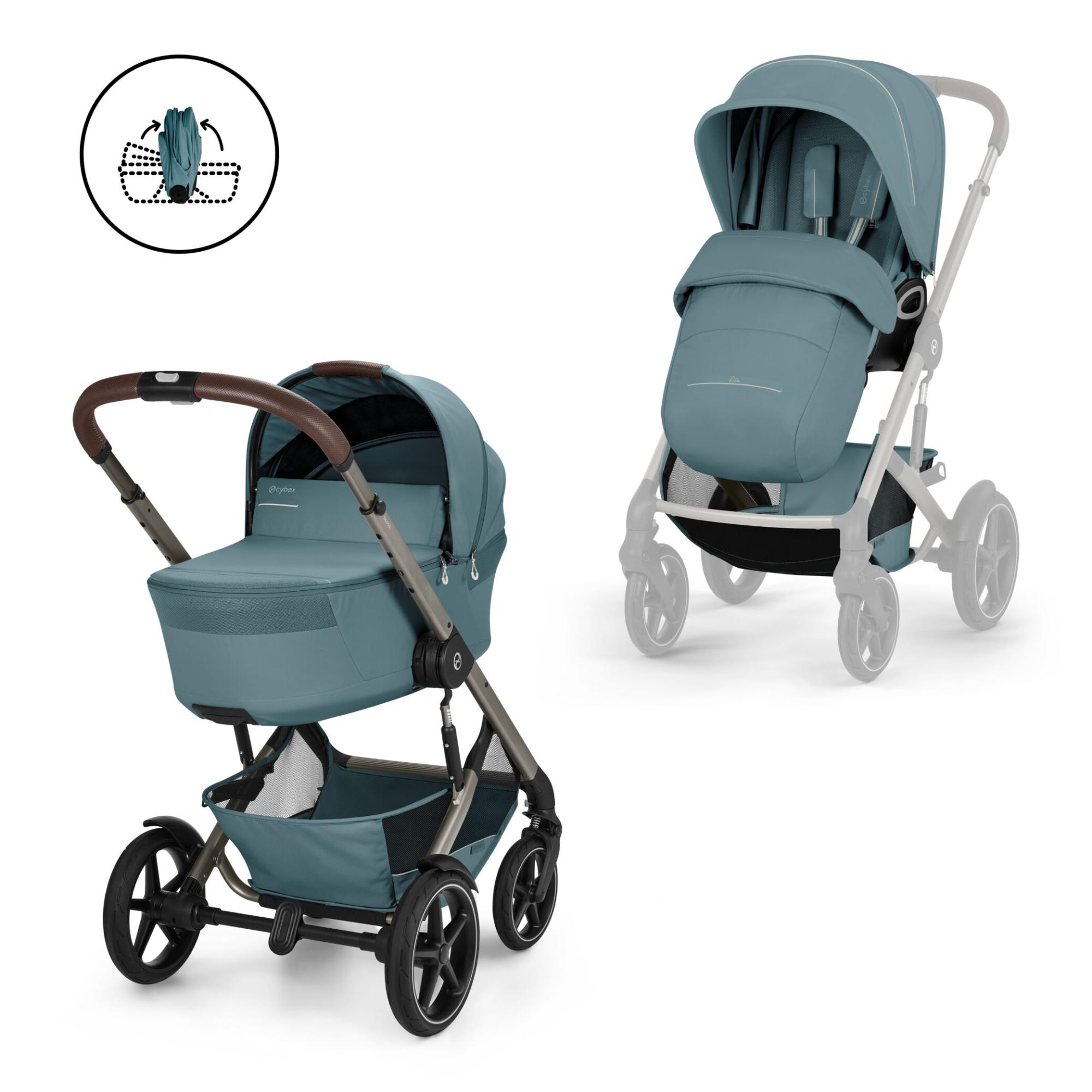 Imagem 0 de Carrinho de Bebé Duo Talos S Lux com Chassis e Têxteis e Alcofa Dobrável Fold Cot - Taupe