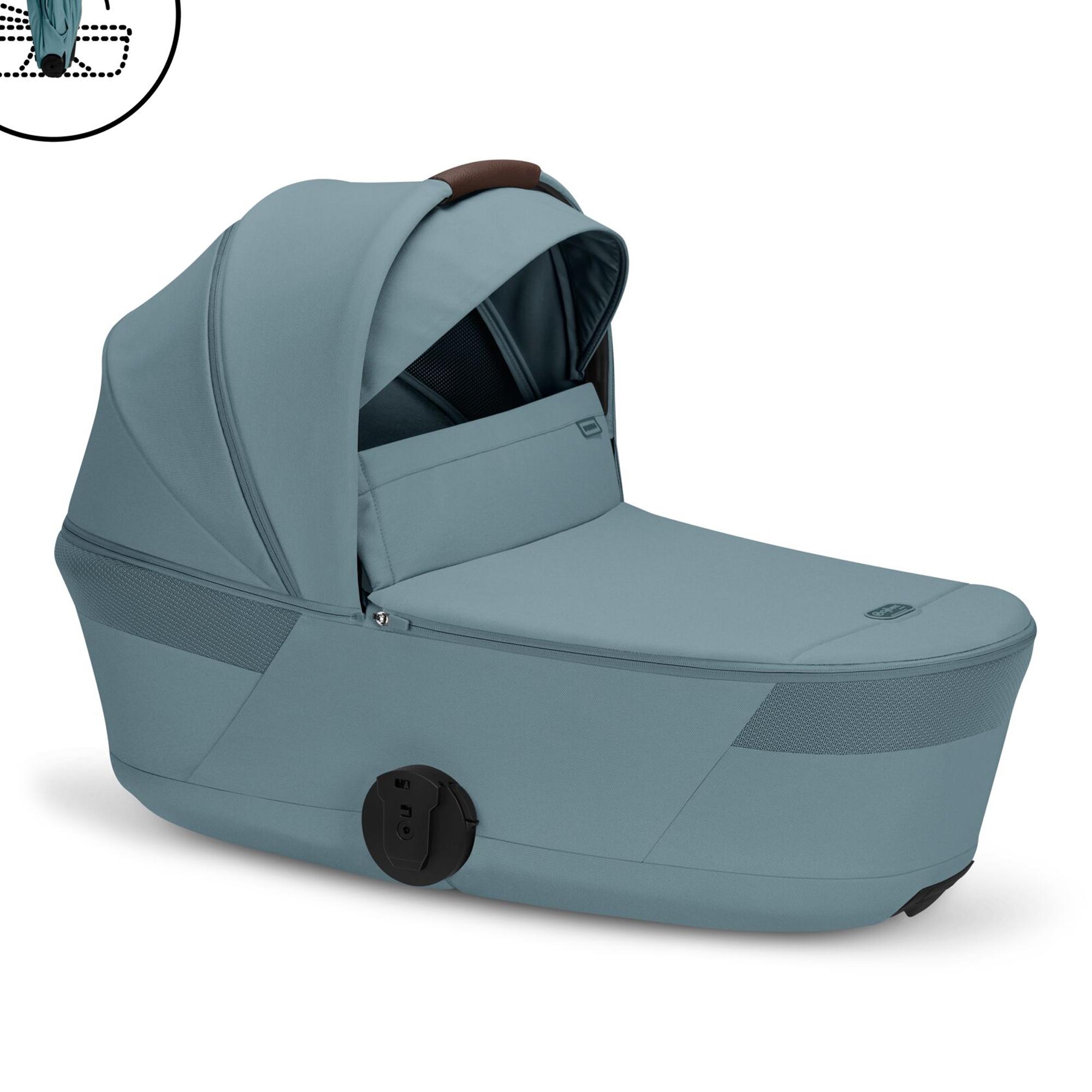 Carrinho de Bebé Duo Talos S Lux com Chassis e Têxteis e Alcofa Dobrável Fold Cot - Taupe Azul Céu-3
