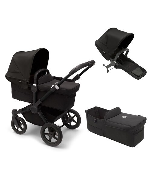 Carro de bebé Bugaboo Donkey 5 Twin completo con pack de extensión y funda de capazo negro/ negro medianoche