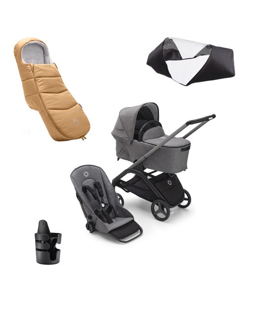 Pack imprescindível - inverno grafite/melange cinzento com saco castanho caramelo Bugaboo Dragonfly 1