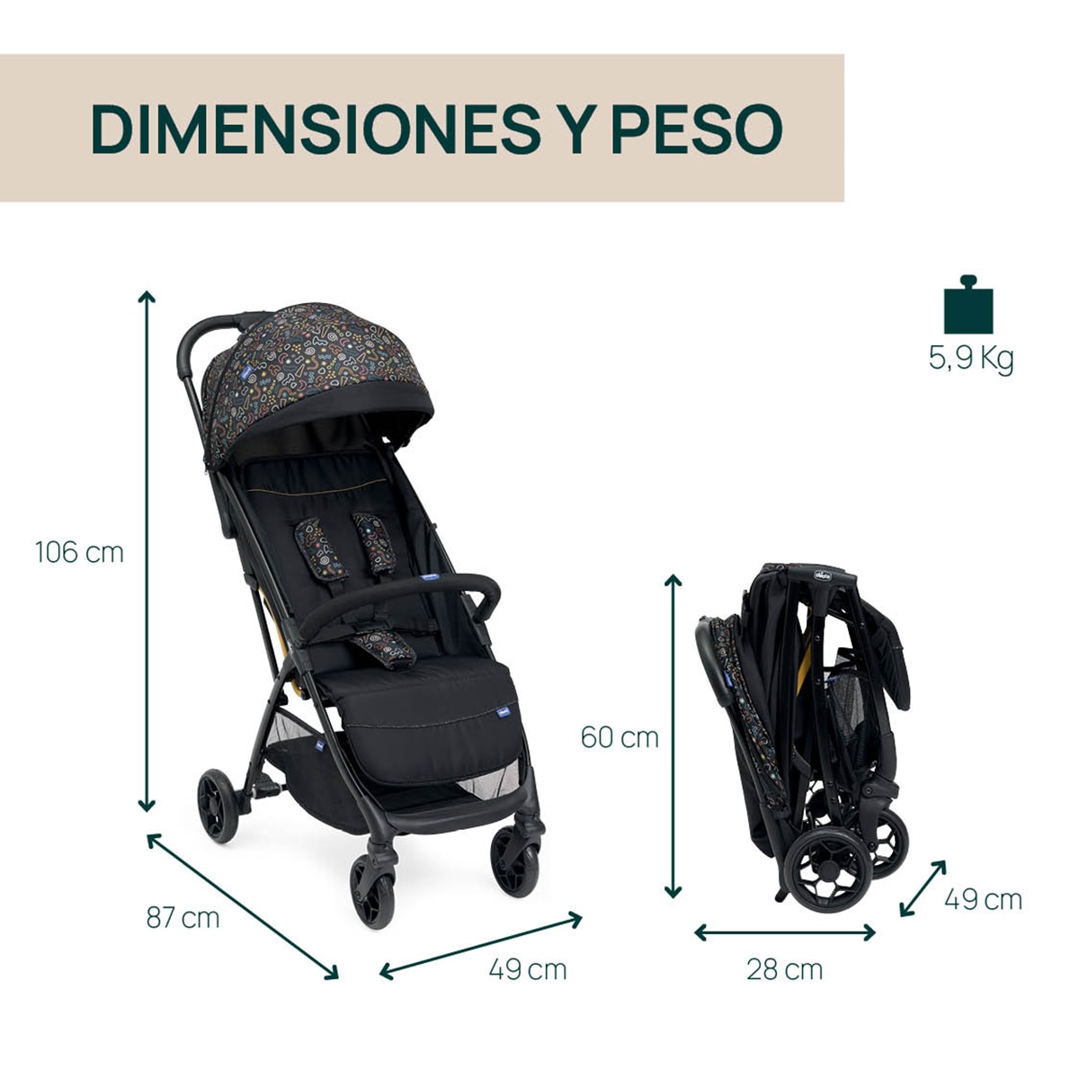 Silla de paseo ligera Glee autp-plegable Negro Negro-4