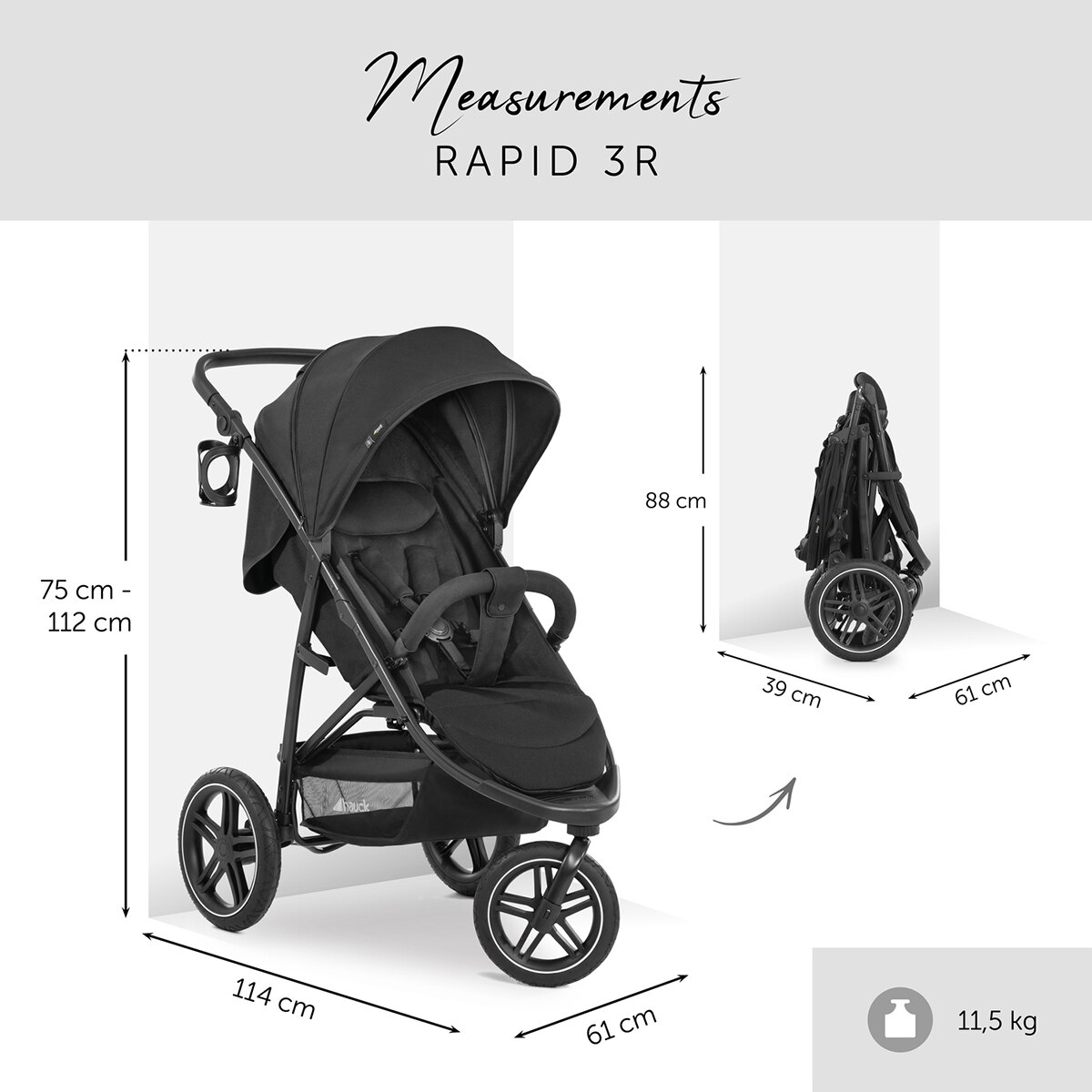 Silla de Paseo Todoterreno 3 Ruedas Hauck Rapid 3R - Negro Negro-3