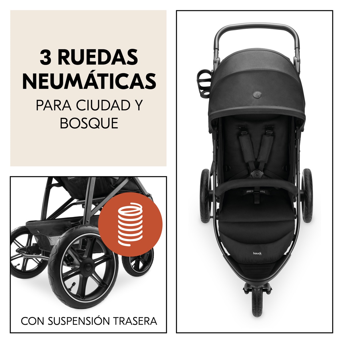 Silla de Paseo Todoterreno 3 Ruedas de Aire Hauck Rapid 3 Air - Negro Negro-3