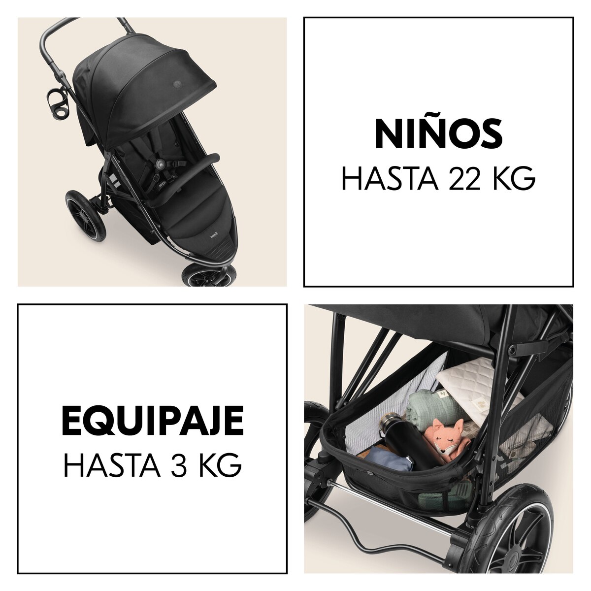 Silla de Paseo Todoterreno 3 Ruedas de Aire Hauck Rapid 3 Air - Negro Negro-7