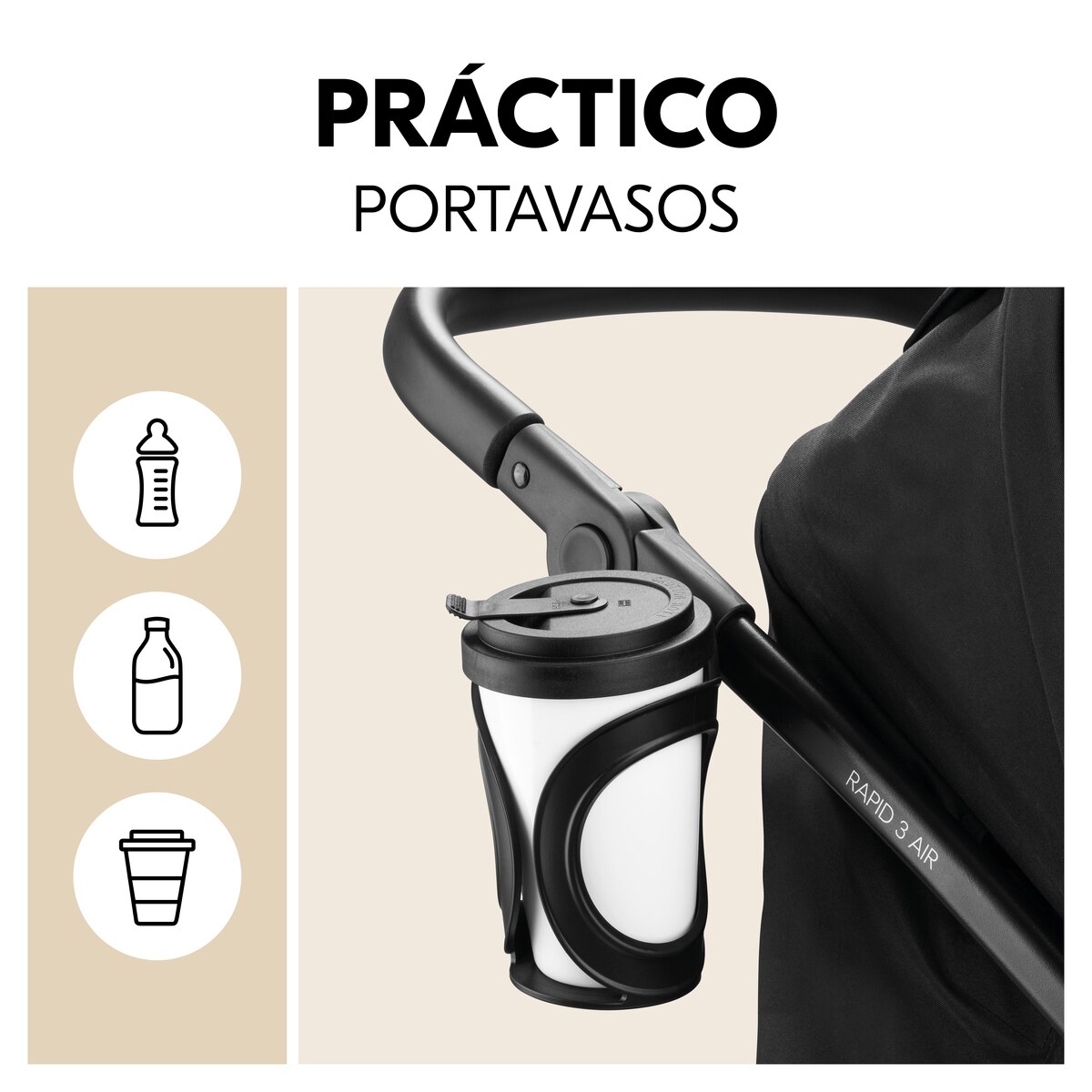 Silla de Paseo Todoterreno 3 Ruedas de Aire Hauck Rapid 3 Air - Negro Negro-10