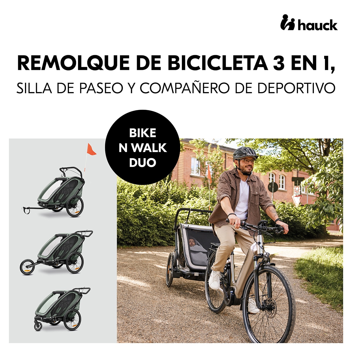 Remolque Bicicleta 3 en 1 Hauck Bike N Walk Duo Verde oscuro Verde oscuro-2