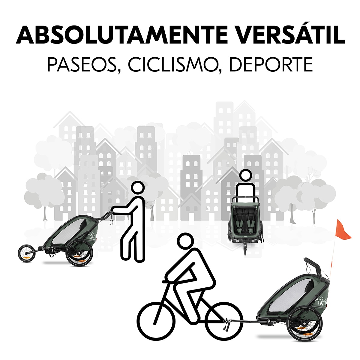 Remolque Bicicleta 3 en 1 Hauck Bike N Walk Duo Verde oscuro Verde oscuro-3