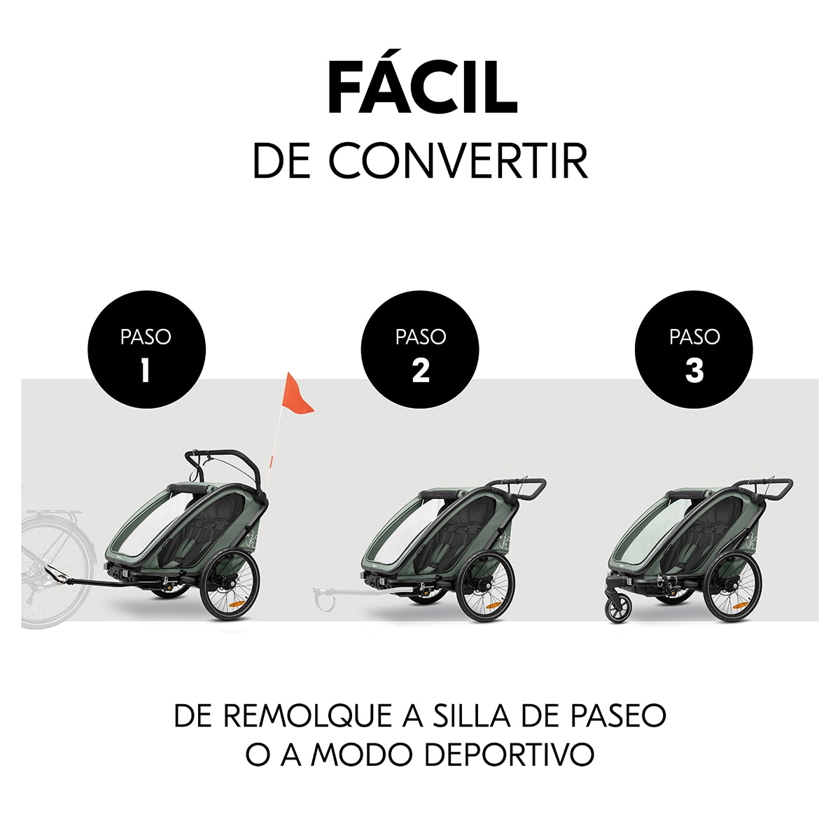 Remolque Bicicleta 3 en 1 Hauck Bike N Walk Duo Verde oscuro Verde oscuro-4
