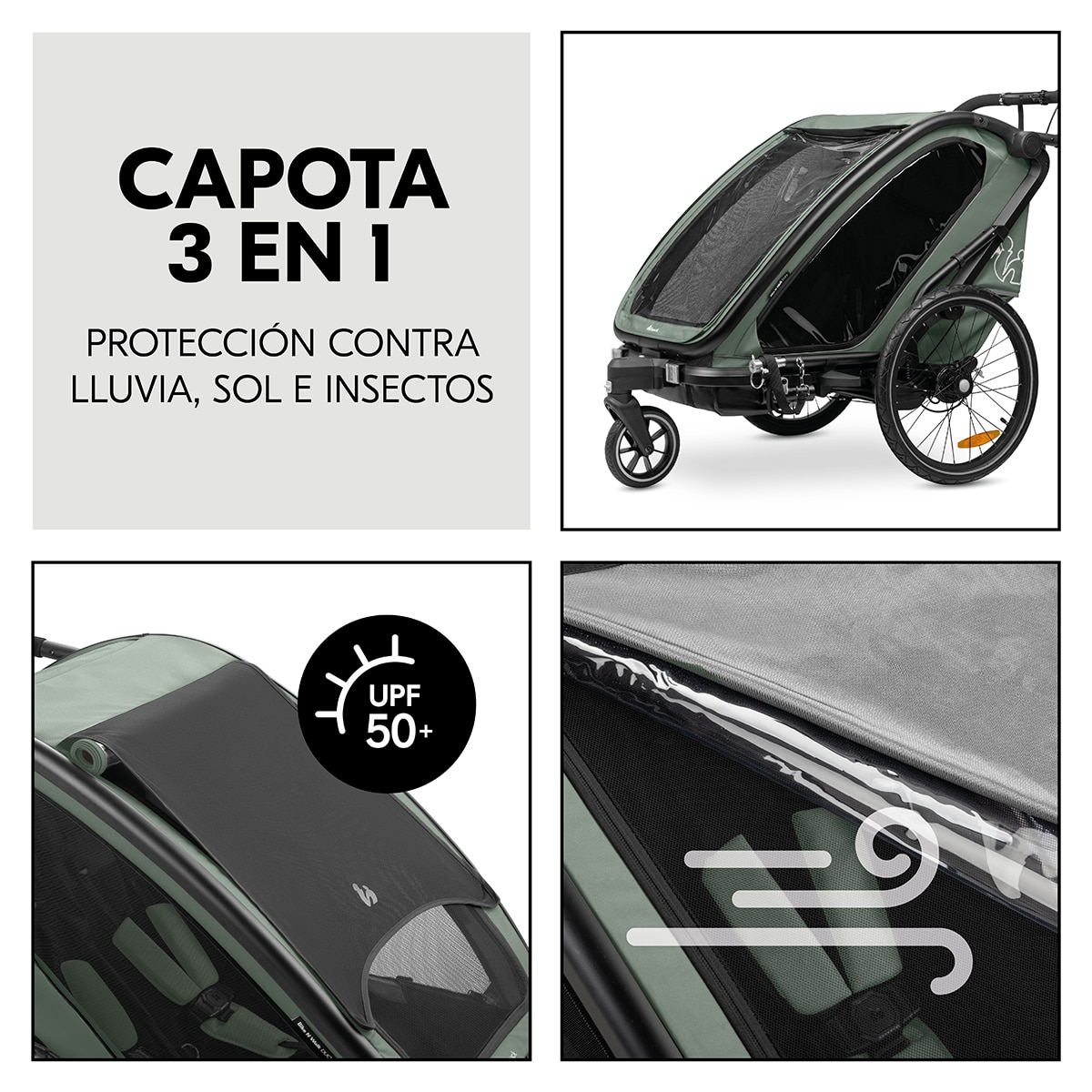 Remolque Bicicleta 3 en 1 Hauck Bike N Walk Duo Verde oscuro Verde oscuro-10