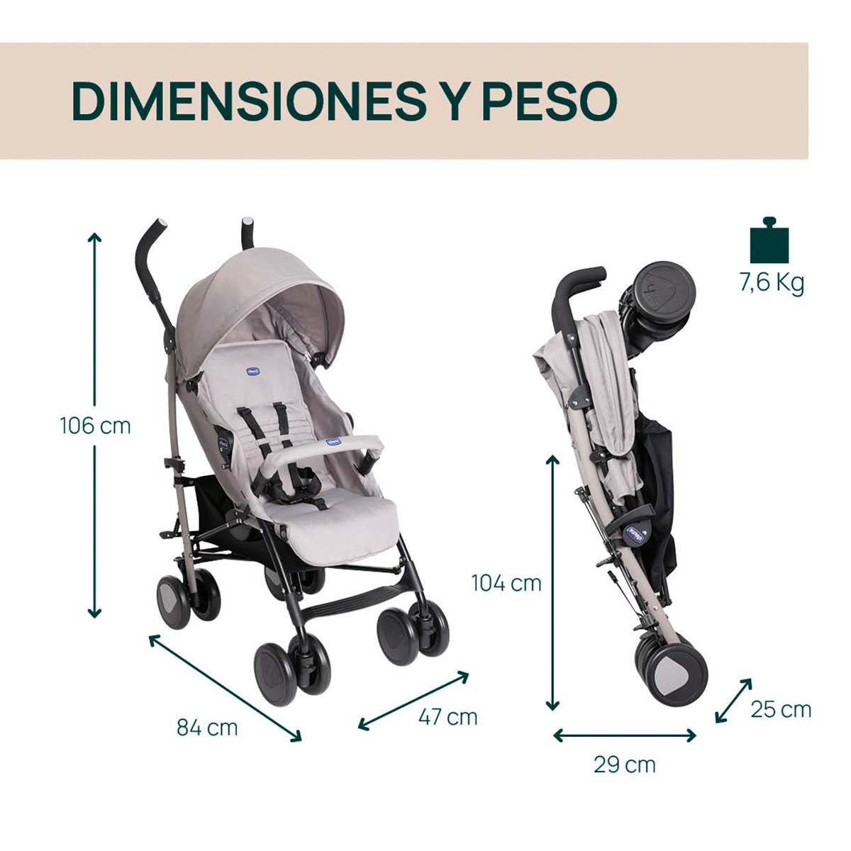 Carrinho de Passeio Echo Lite Bege-2