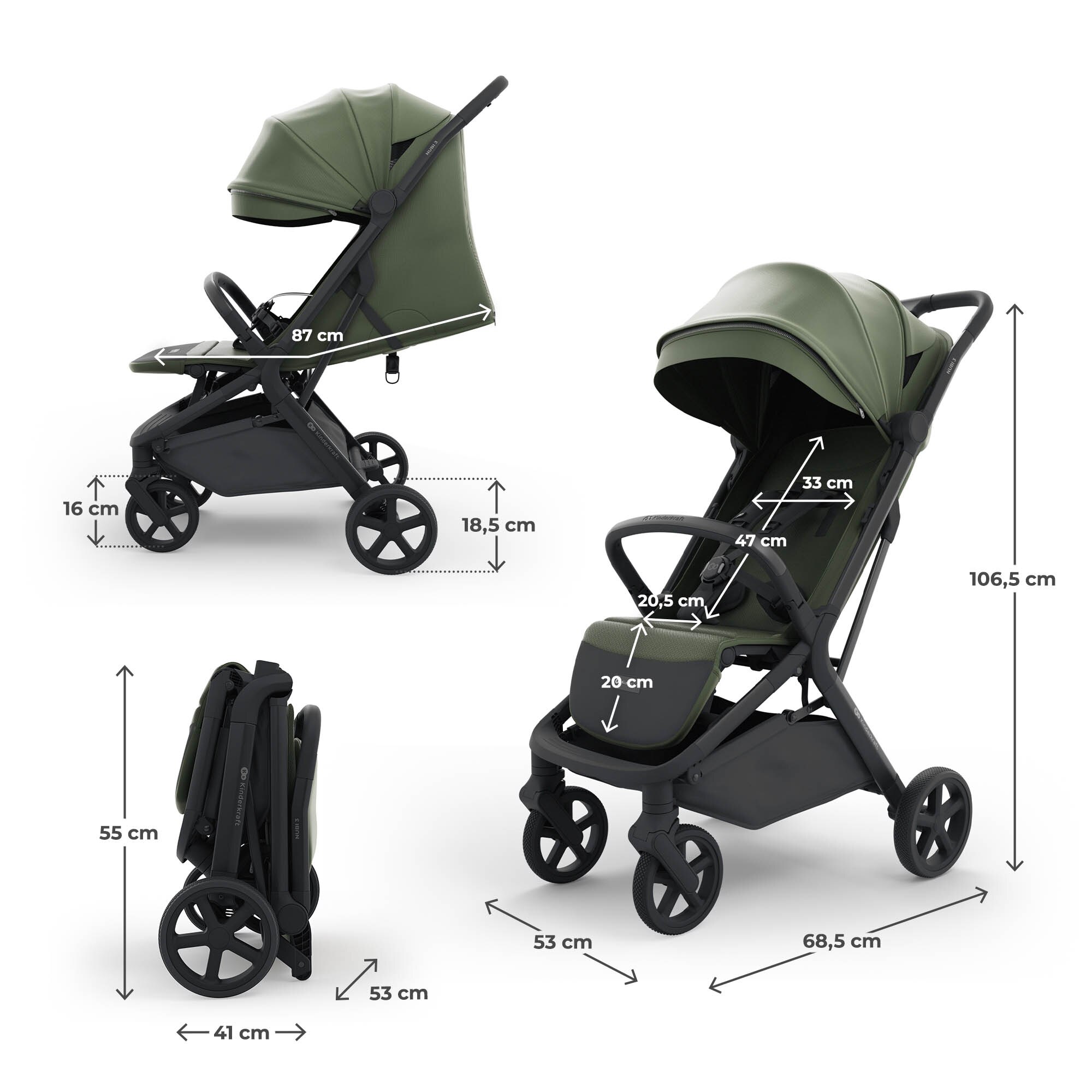 Silla de paseo Nubi 3 de Kinderkraft - Verde oscuro Verde oscuro-2