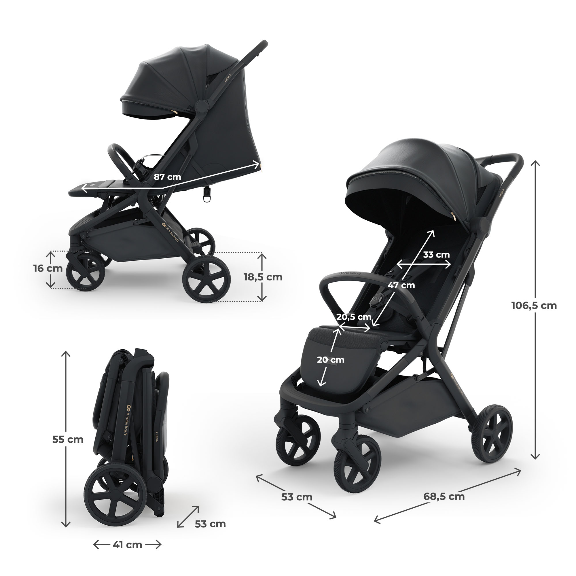Silla de paseo Nubi 3 de Kinderkraft - Negro Negro-2