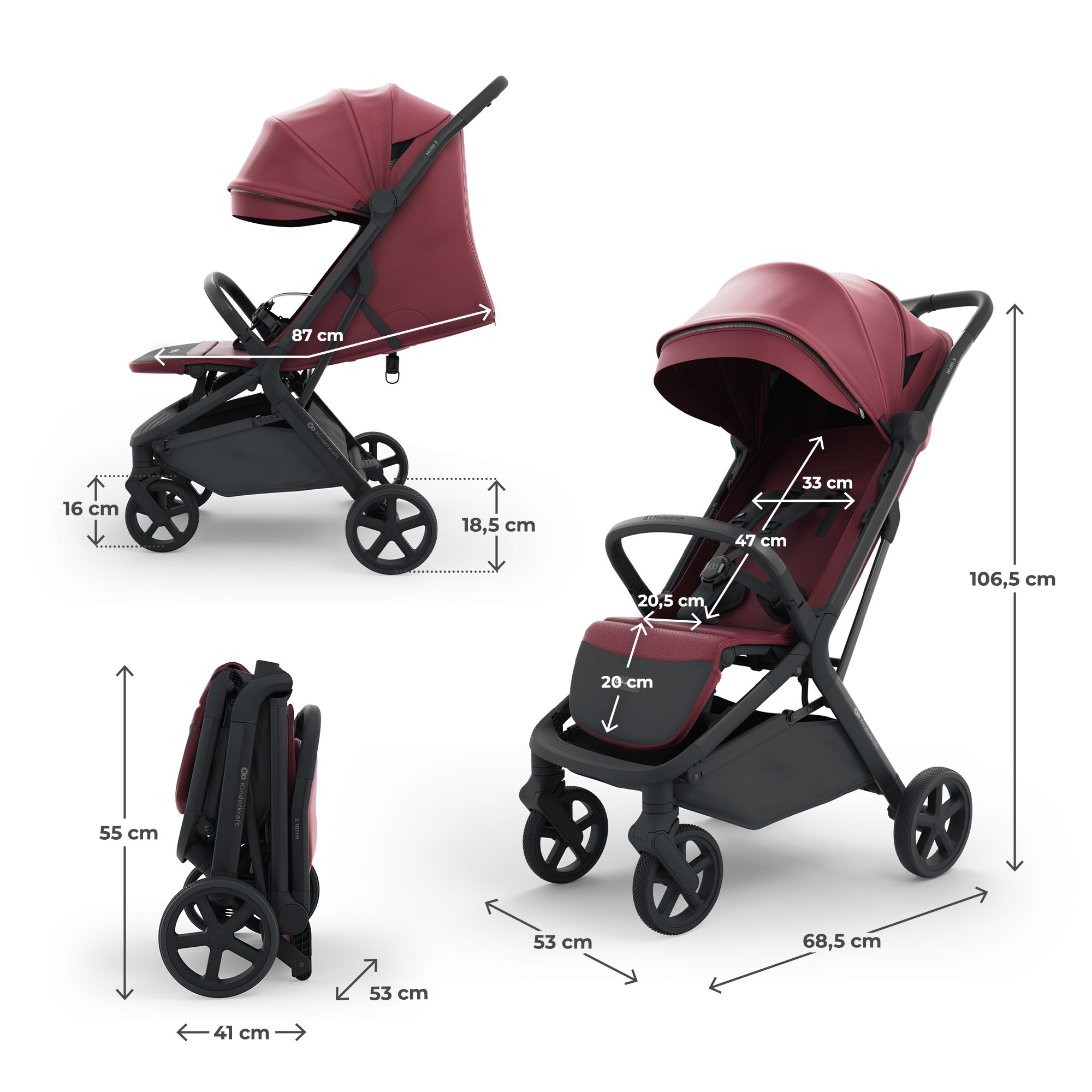 Silla de paseo Nubi 3 de Kinderkraft - Granate Granate-3