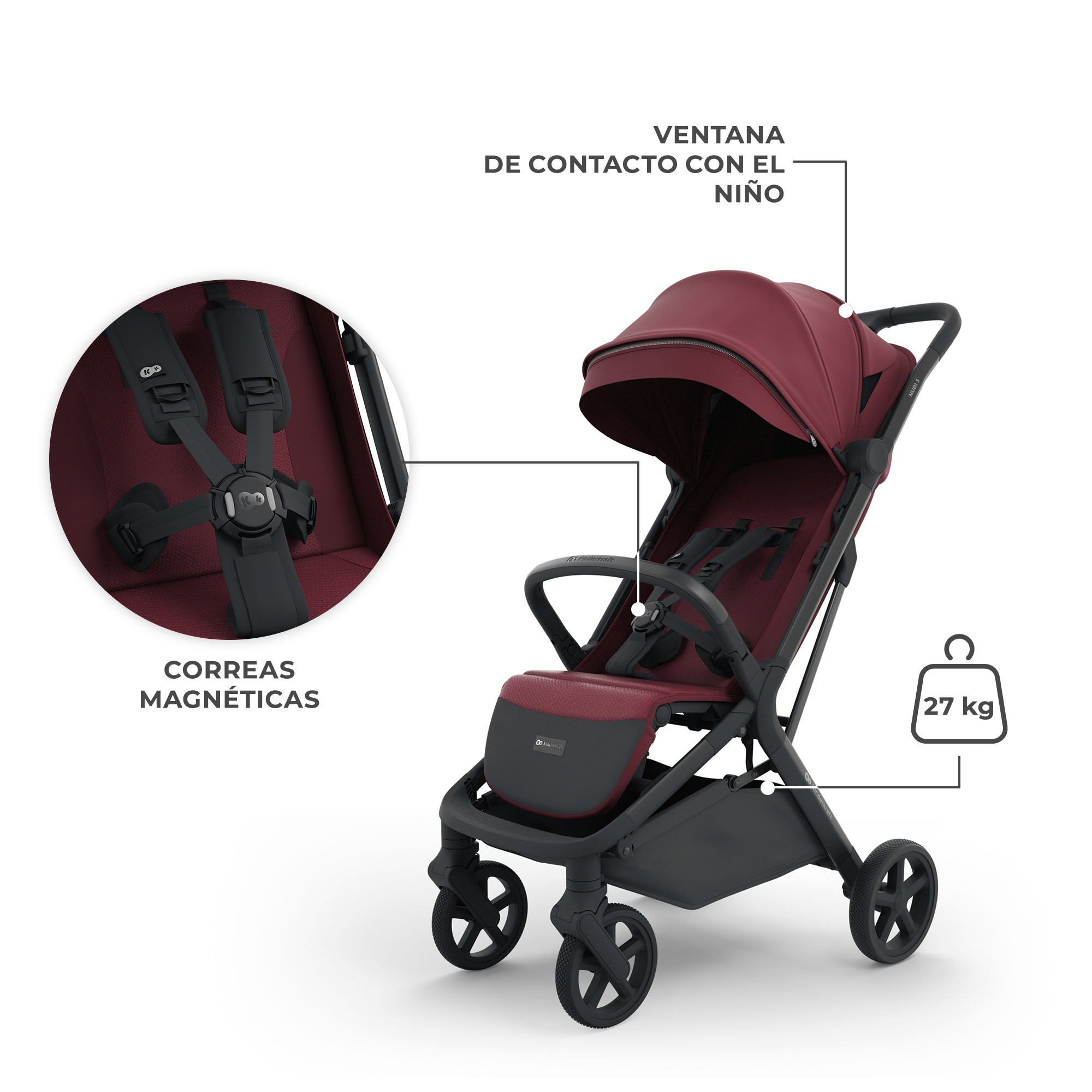 Silla de paseo Nubi 3 de Kinderkraft - Granate Granate-10