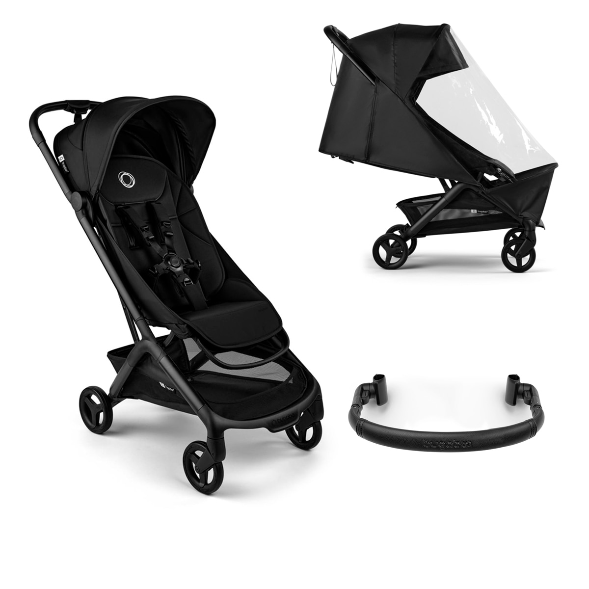 Imagem 0 de Carrinho de passeio preto, barra de segurança e capa de chuva Bugaboo Butterfly 2