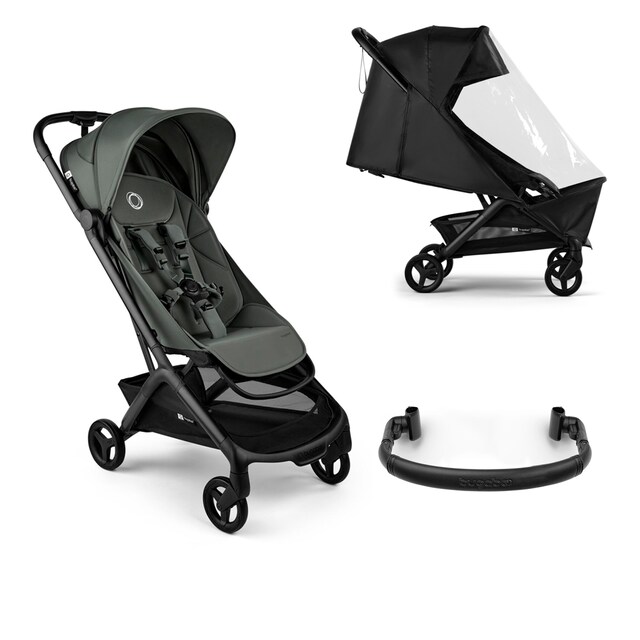 Imagen 0 de Silla de paseo verde oscuro, barra de seguridad y cubierta para la lluvia Bugaboo Butterfly 2