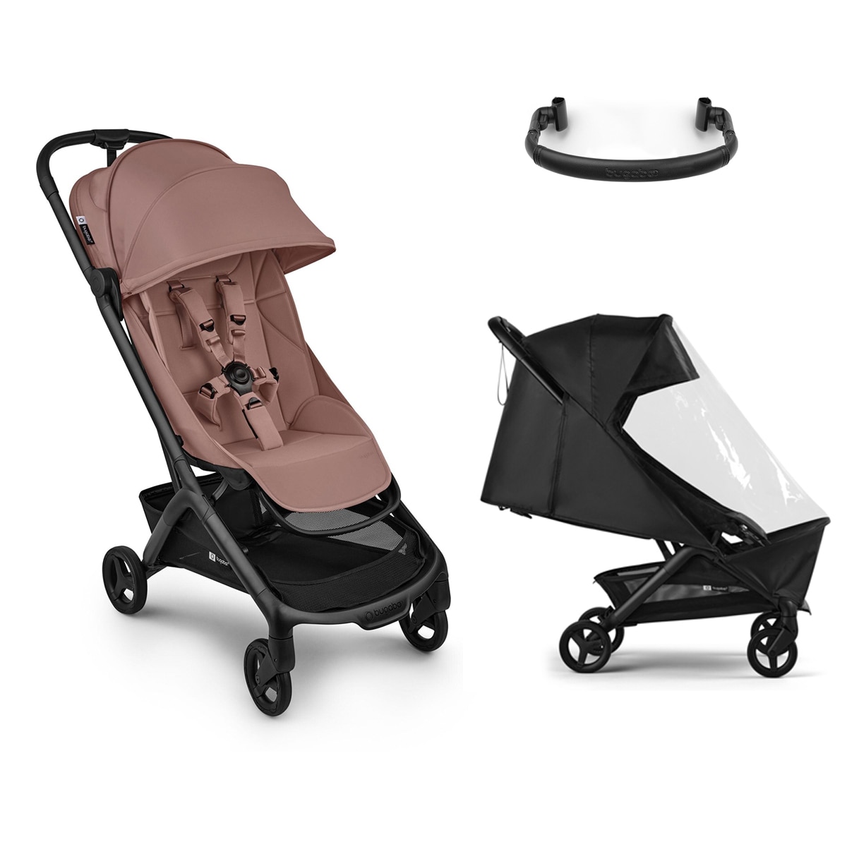 Imagem 0 de Carrinho de Passeio Rosa, Barra de Segurança e Capa para Chuva Bugaboo Butterfly 2