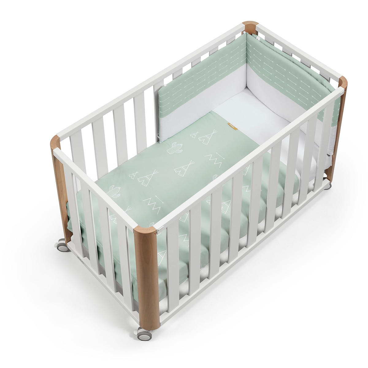 Pack de Berço de Co-Sleeping (60 x 120 cm.) Doco Sleeping + Colchão Air-Foam + Têxtil Tipi - Verde Verde-1