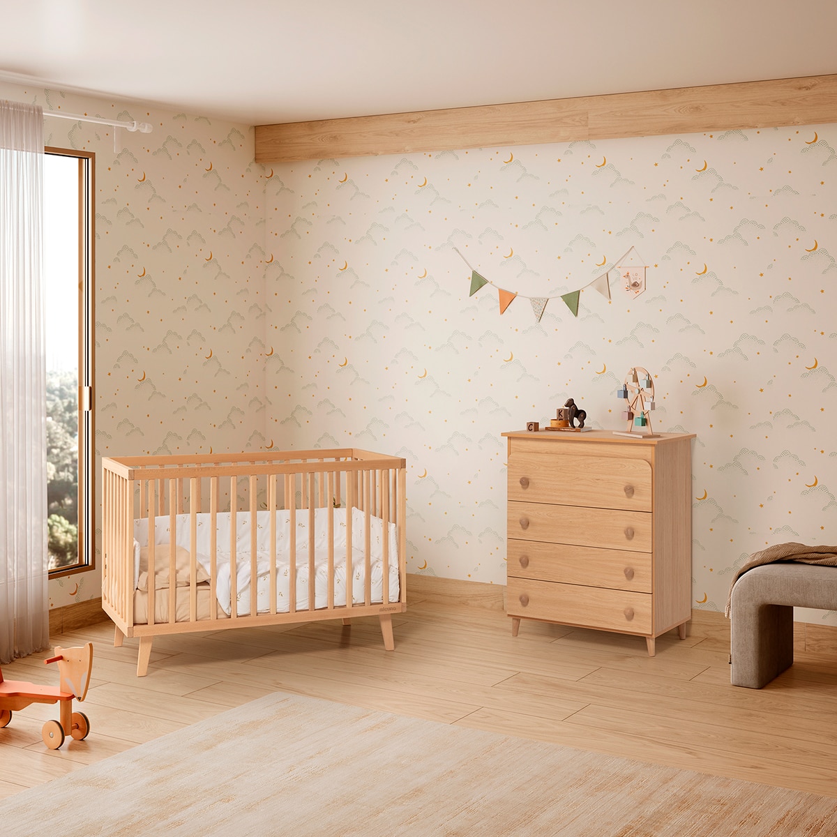 Berço com Opção de Co-Sleeping Mencía 120x60 Natural-2