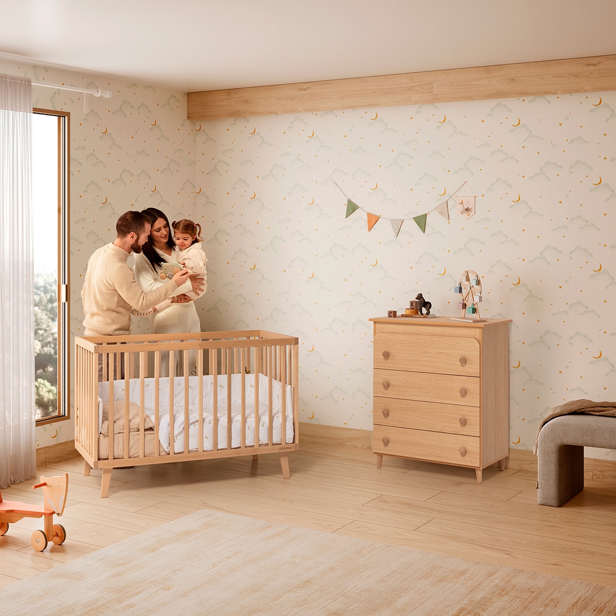 Berço com Opção de Co-Sleeping Mencía 120x60 Natural-4