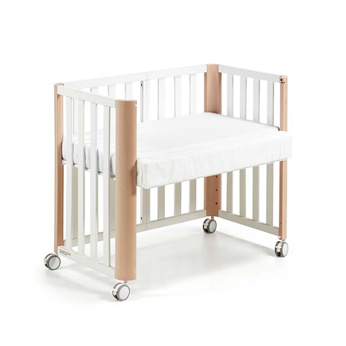 Pack cuna evolutiva (90x50/120x60 cm) Cotinfant Doco Sleeping PLUS + colchón + textil 90x50 Tipi verde - Blanco / Natural Blanco / Natural-2