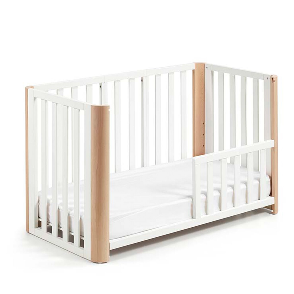 Pack cuna evolutiva (90x50/120x60 cm) Cotinfant Doco Sleeping PLUS + colchón + textil 90x50 Tipi verde - Blanco / Natural Blanco / Natural-4