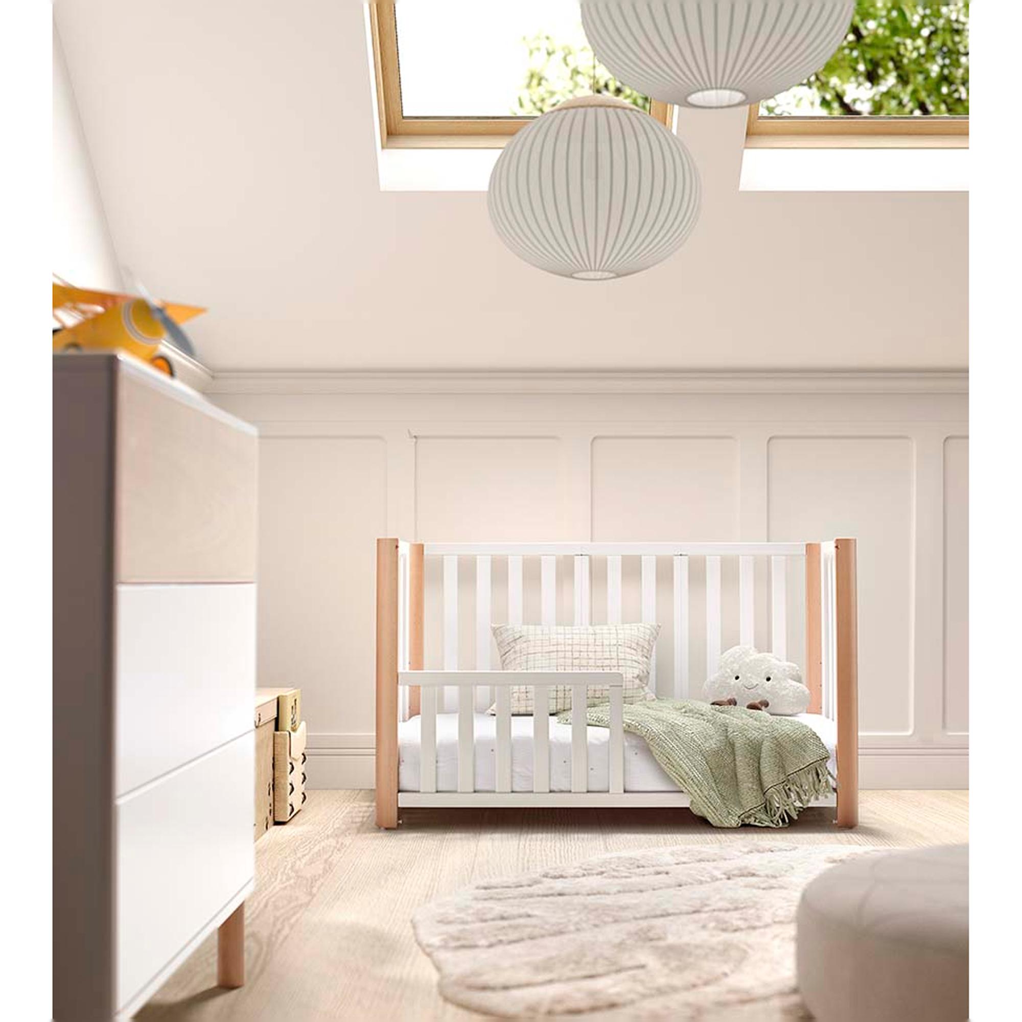 Conjunto de berço evolutivo (90x50/120x60 cm) Cotinfant Doco Sleeping PLUS + colchão + roupa de cama SILVA 90x50 Natural-2
