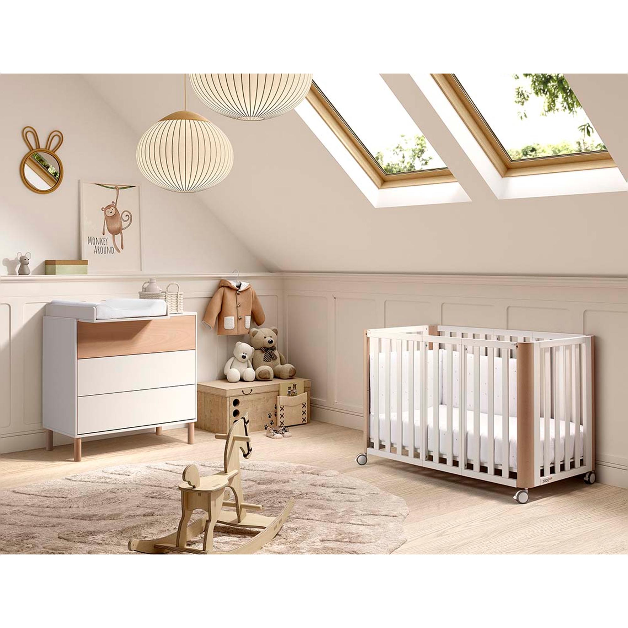Conjunto de berço evolutivo (90x50/120x60 cm) Cotinfant Doco Sleeping PLUS + colchão + roupa de cama SILVA 90x50 Natural-3