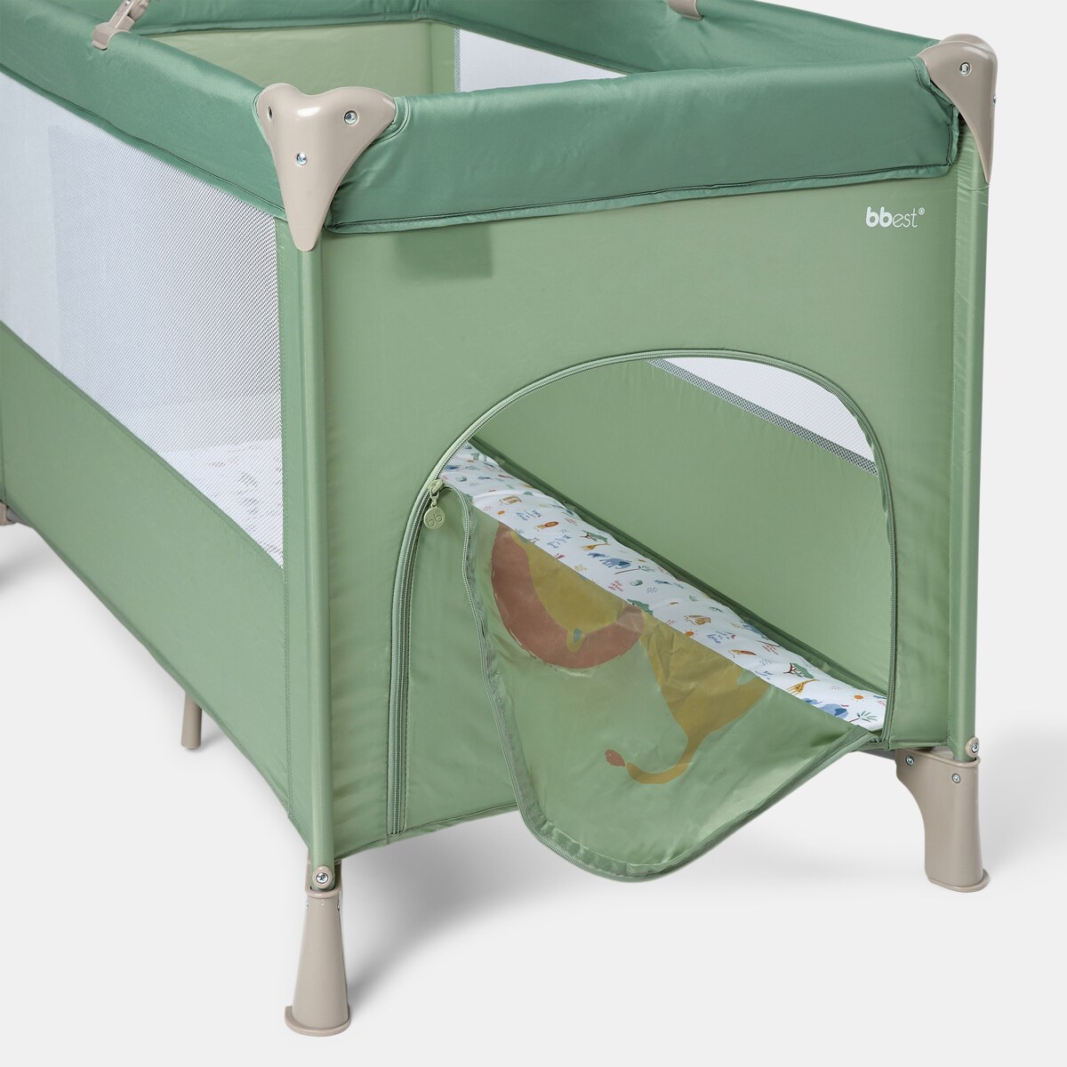 Berço de Viagem de Nível Duplo com Arco de Brincadeira Jungle Verde-3
