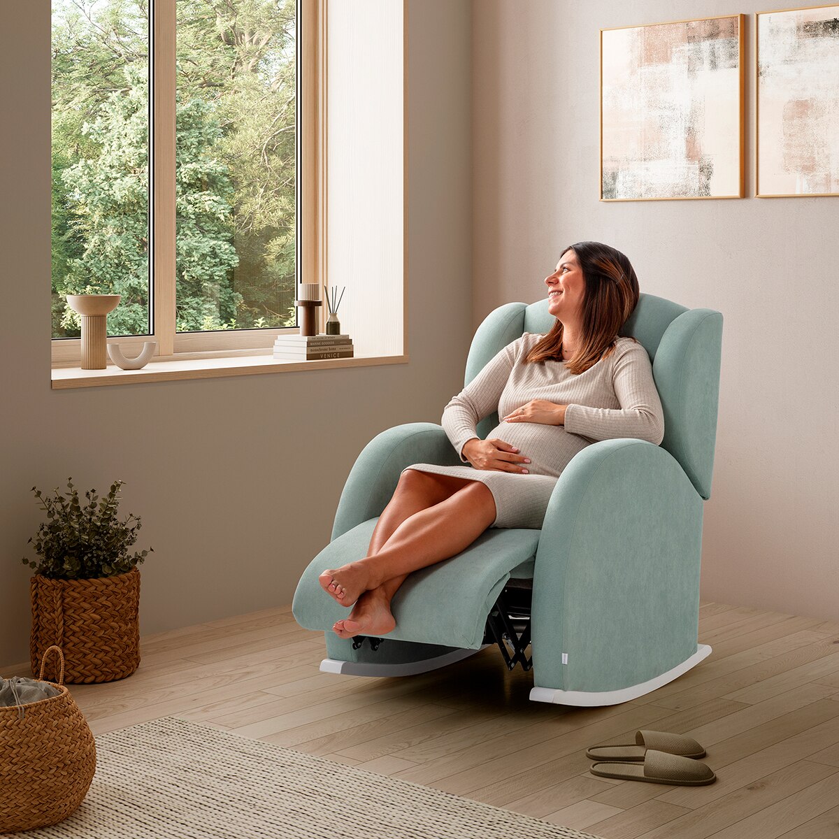 Cadeira de Baloiço para Amamentação Reclinável Flor Relax Cinzento natural-4