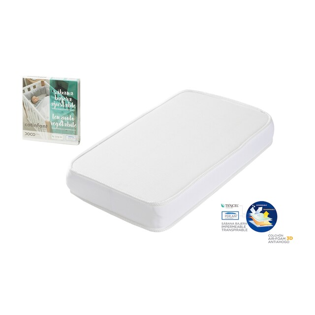 Sábana Bajera Ajustable para Minicuna Doco Sleeping (50 x 90 cm.) Cotinfant con Protector blanco