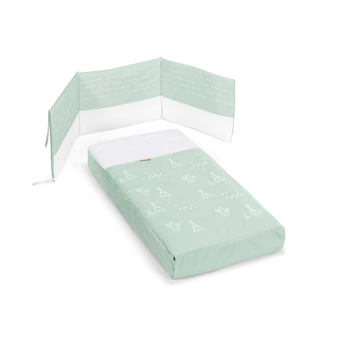 Conjunto Têxtil de 2 peças para berço (60 x 120 cm): Colcha + Protector para Berço Tipi verde Verde-1