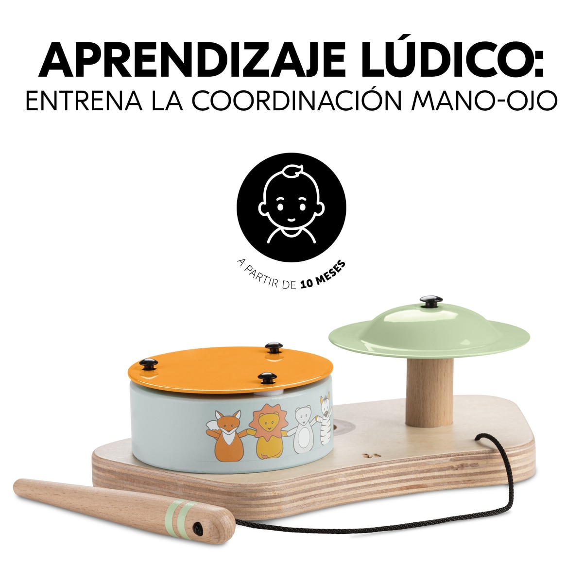 Brinquedo de Madeira para Cadeira de Refeição Evolutiva Play Drums S Animals Natural-4