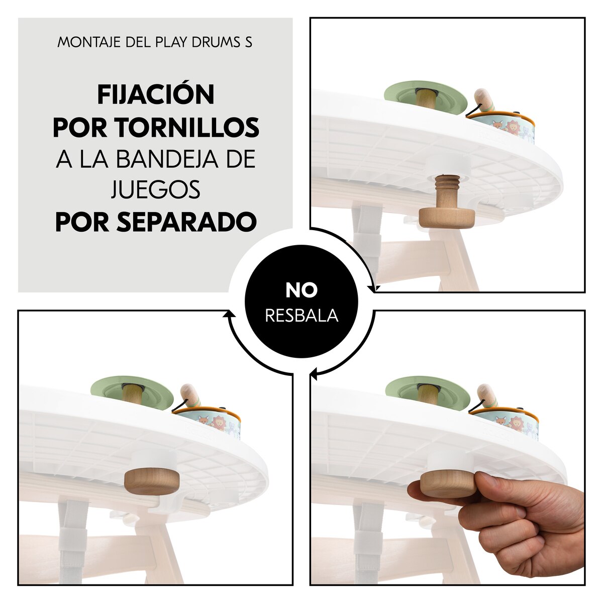 Brinquedo de Madeira para Cadeira de Refeição Evolutiva Play Drums S Animals Natural-7
