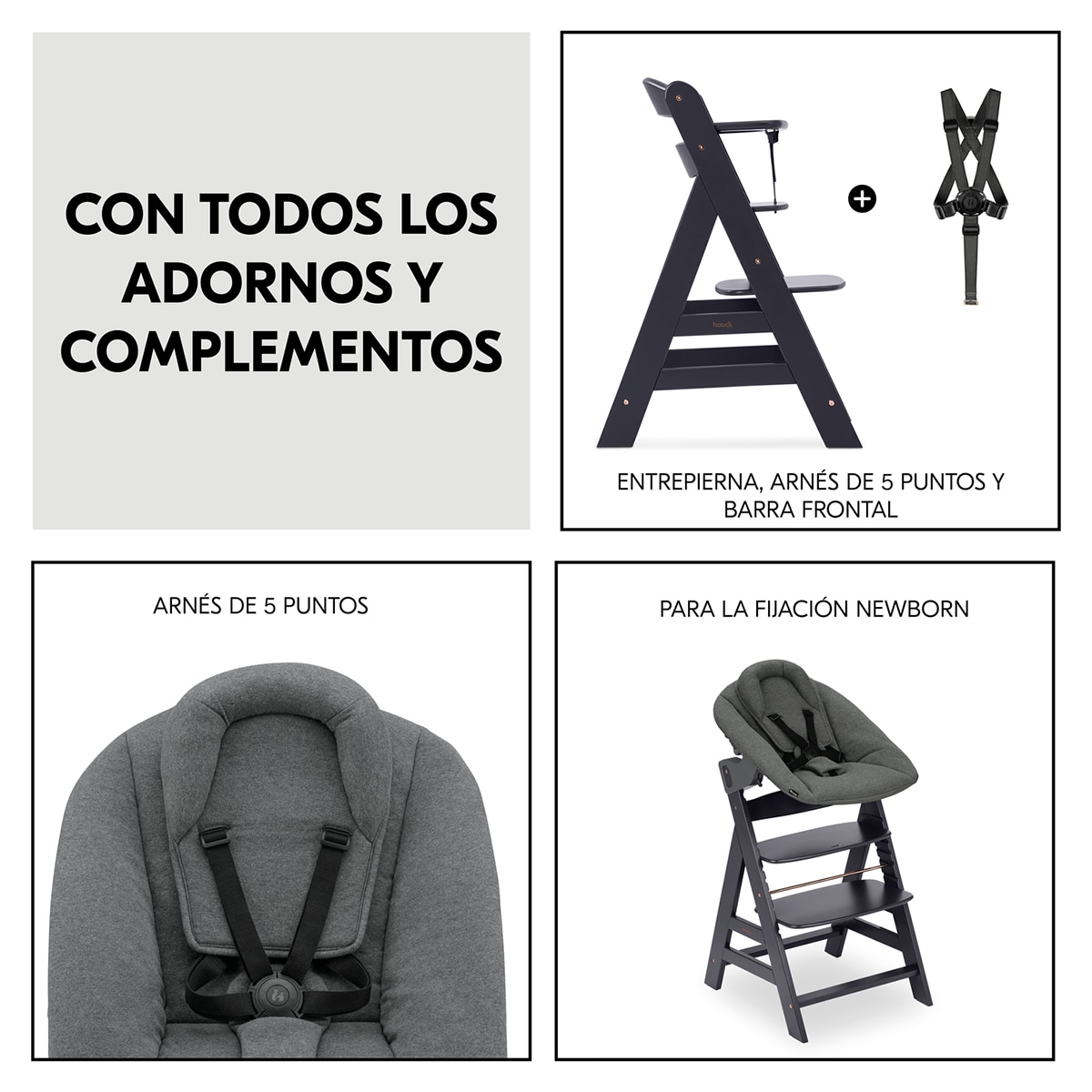 Cadeira de Refeição Evolutiva Alpha Newborn Set Plus Cinzento-escuro-7