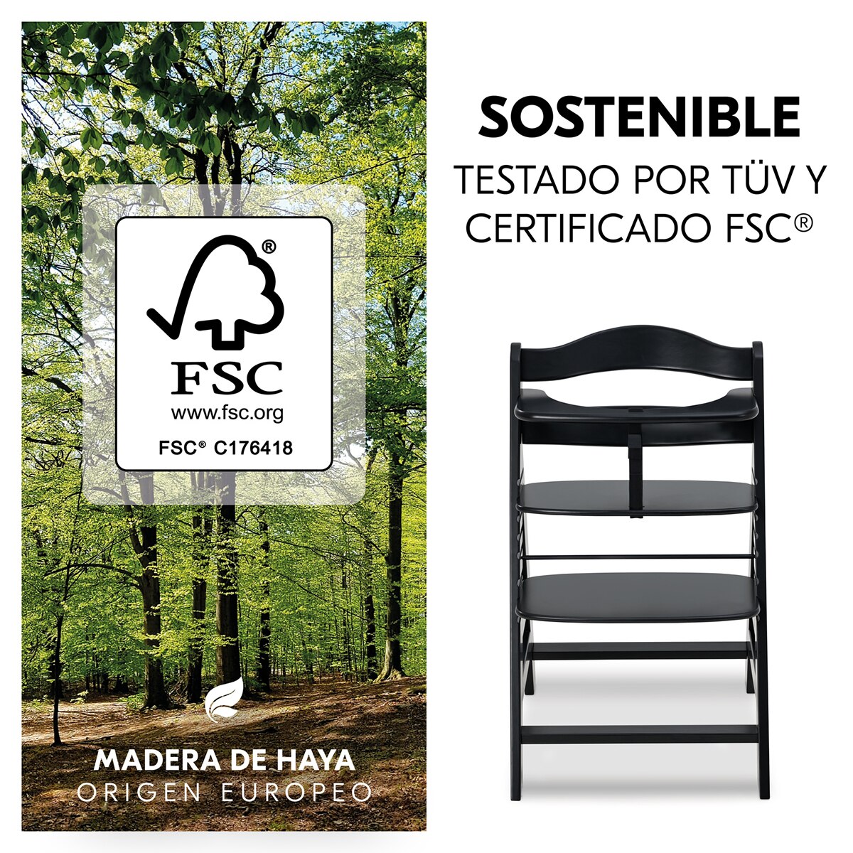 Cadeira de Refeição Evolutiva Alpha+ Conjunto de Tabuleiro Preto-6