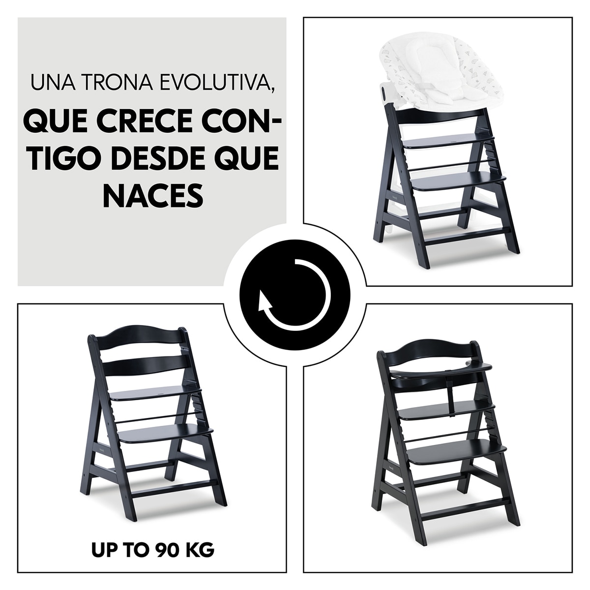 Cadeira de Refeição Evolutiva Alpha+ Conjunto de Tabuleiro Preto-8